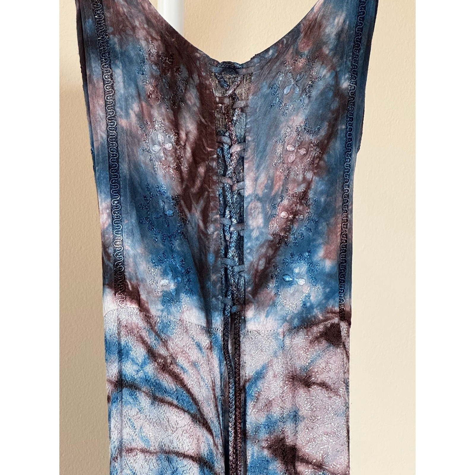 Boho Grunge Whimsigoth Fairy Hem Midi Dress Blue Brown Silver Free Size Best S-L