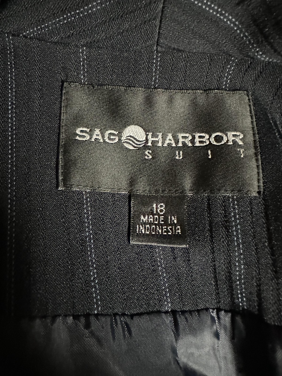 Sag Harbor Skirt Suit Set Womens 18 Charcoal Pinstripe Blazer Pencil Career