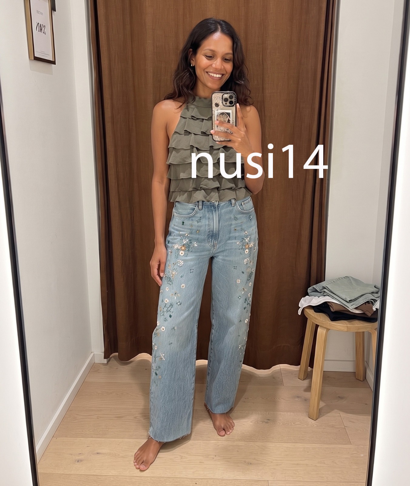 ZARA NEW WOMAN TRF HIGH RISE EMBROIDERED BARREL JEANS FRAYED BLUE 0695/013/400