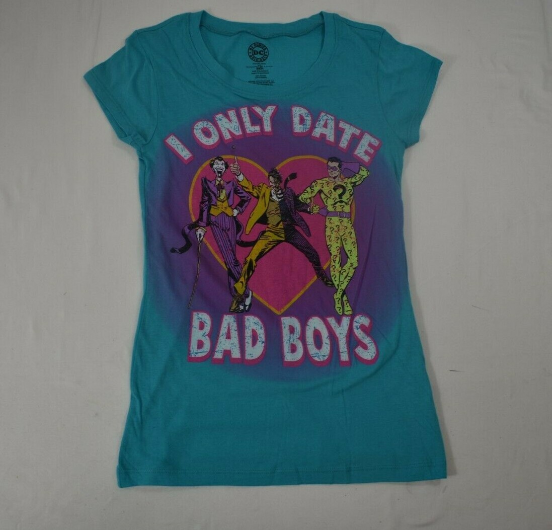 DC Comics Juniors I Only Date Bad Boys Joker, Riddler…Shirt New S, L, XL, 2XL