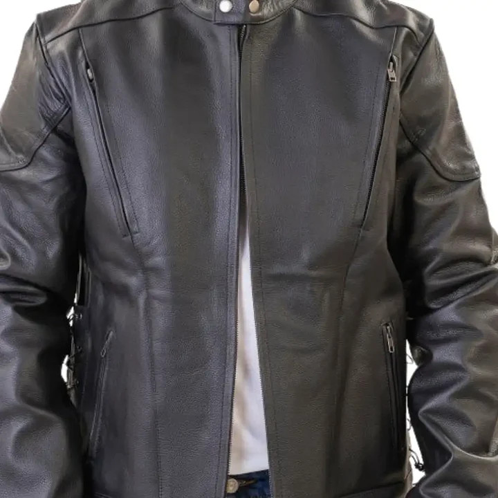 Men’s Custom Handmade Cafe Racer Leather Motorcycle Jacket CE Armor Black