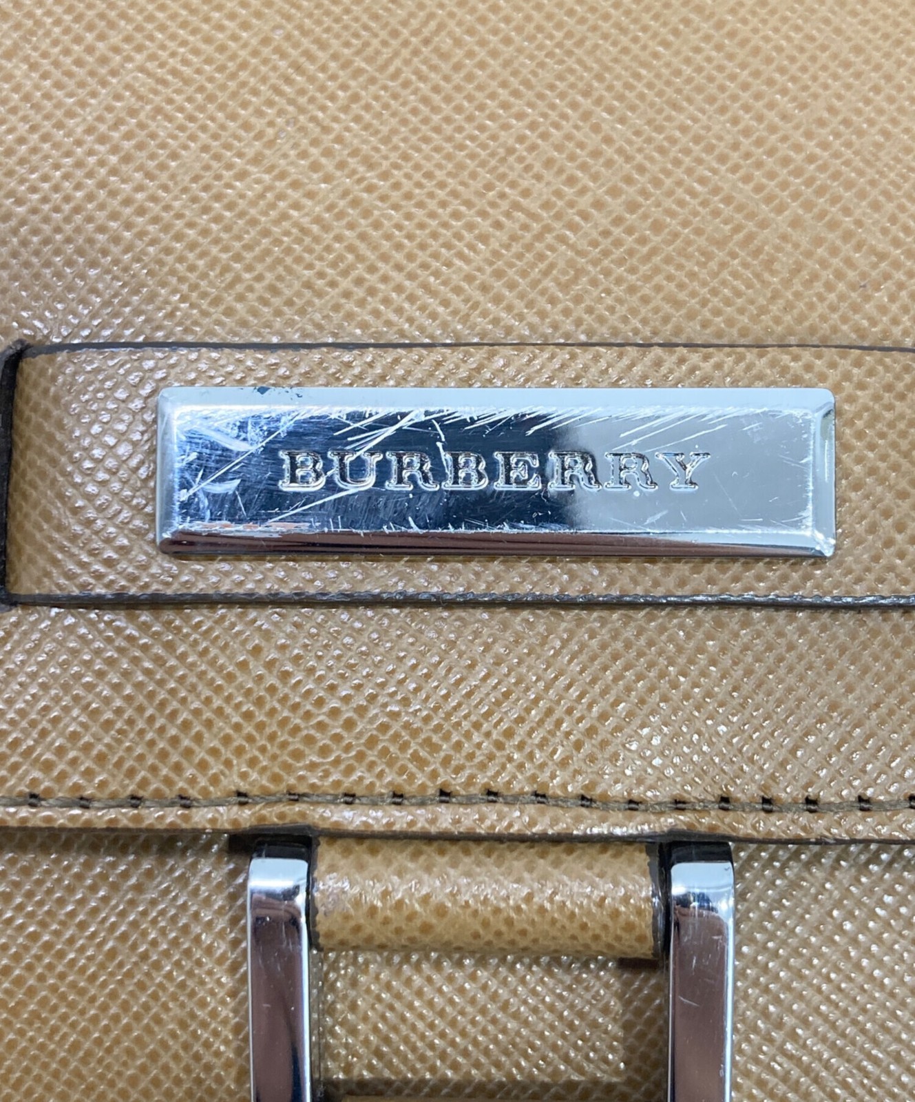 Burberry Logo Plate Brown Shoulder Bag Women Silver Auth