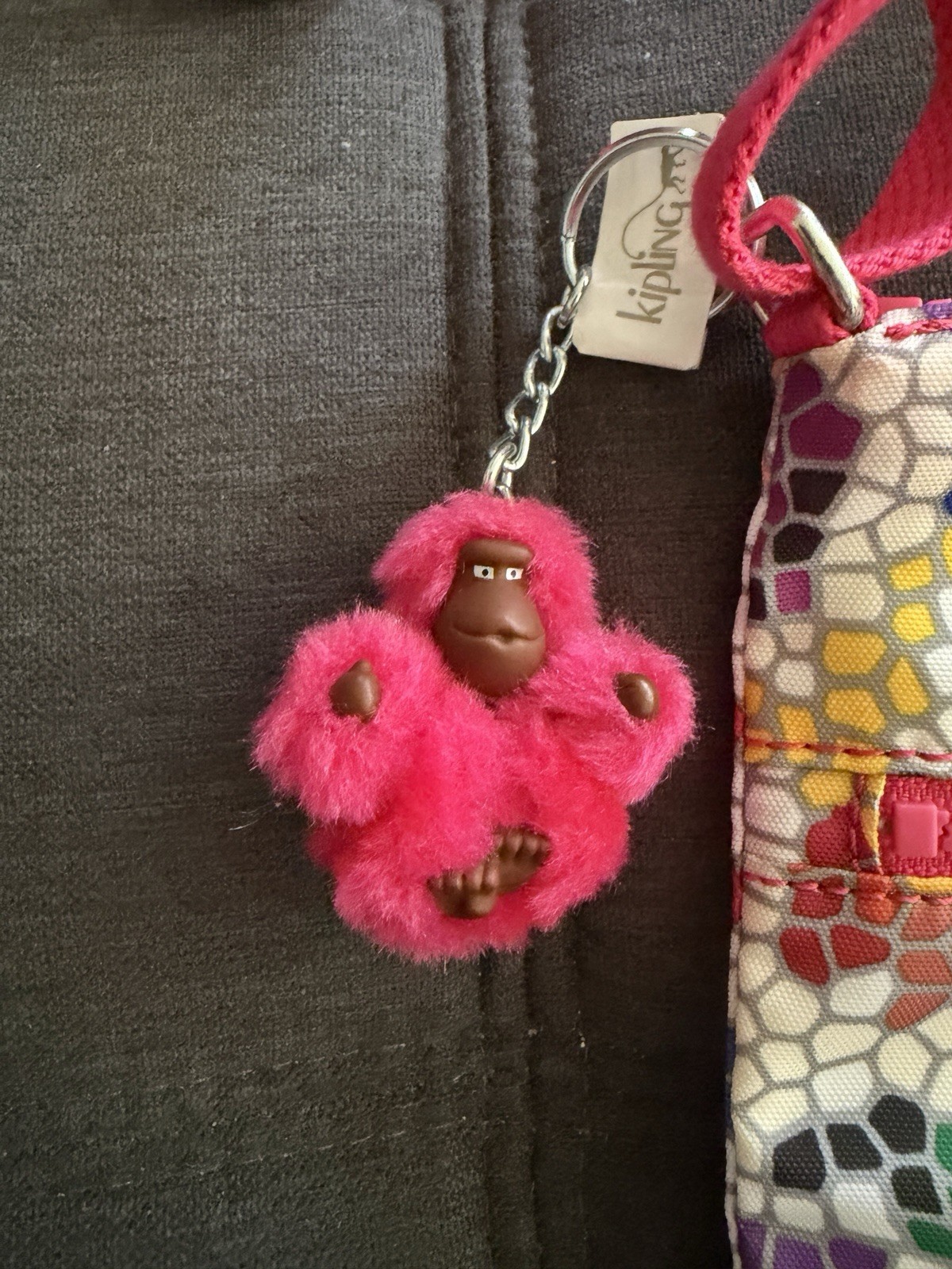 Kipling Mosaic Print Small Crossbody Bag, Pink Strap, Zip, Monkey Charm