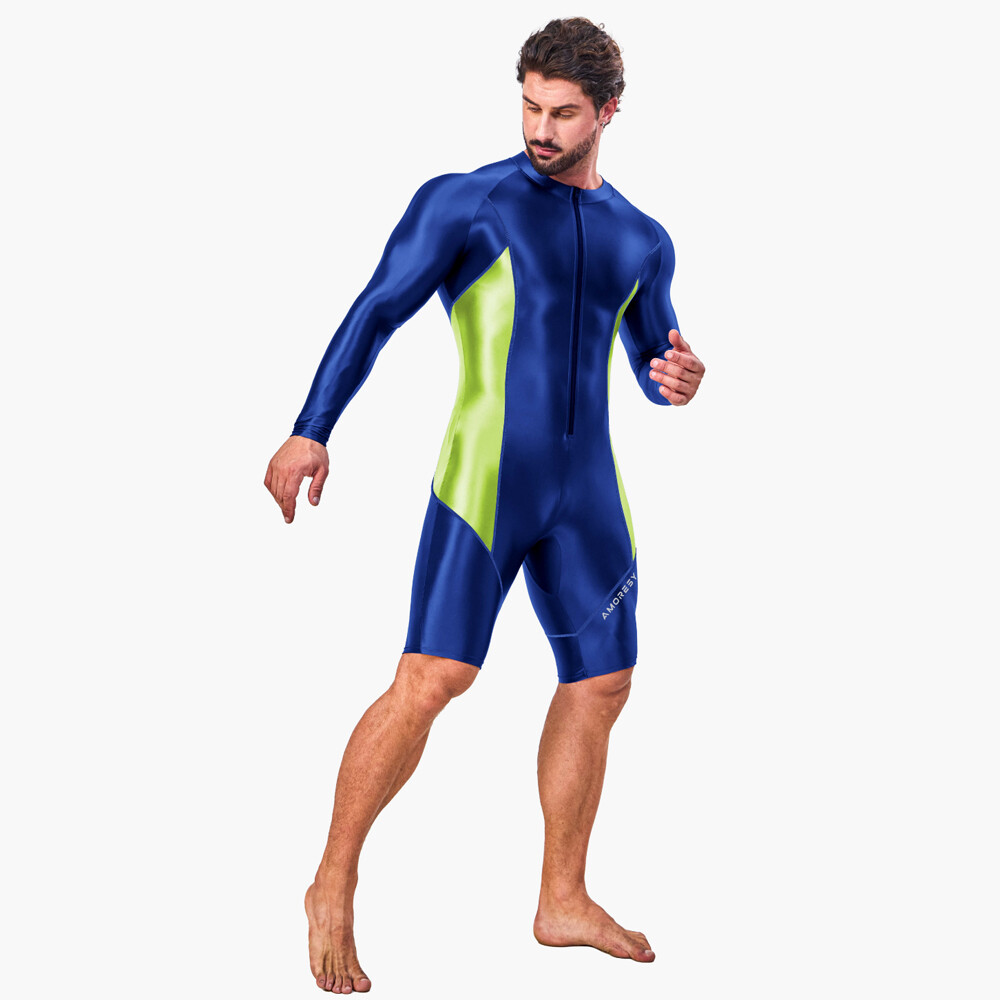 AMORESY Men Glitter Tracksuits Long Sleeve Fitness Overalls Gymnastics Leotards