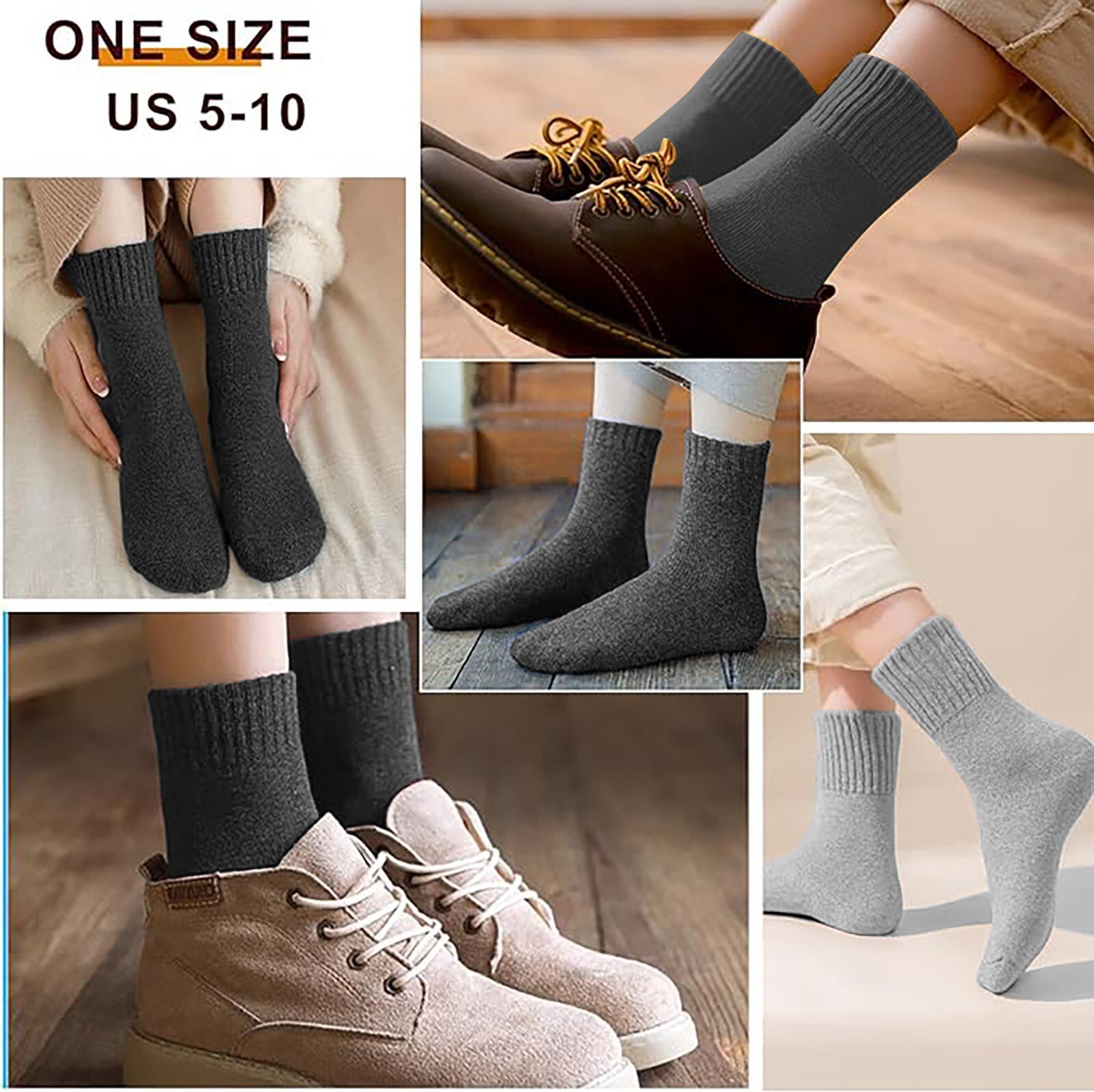 3 Pairs Womens Winter Warm Thermal Lambs Wool Merino Heavy Duty Boot Socks 9-11