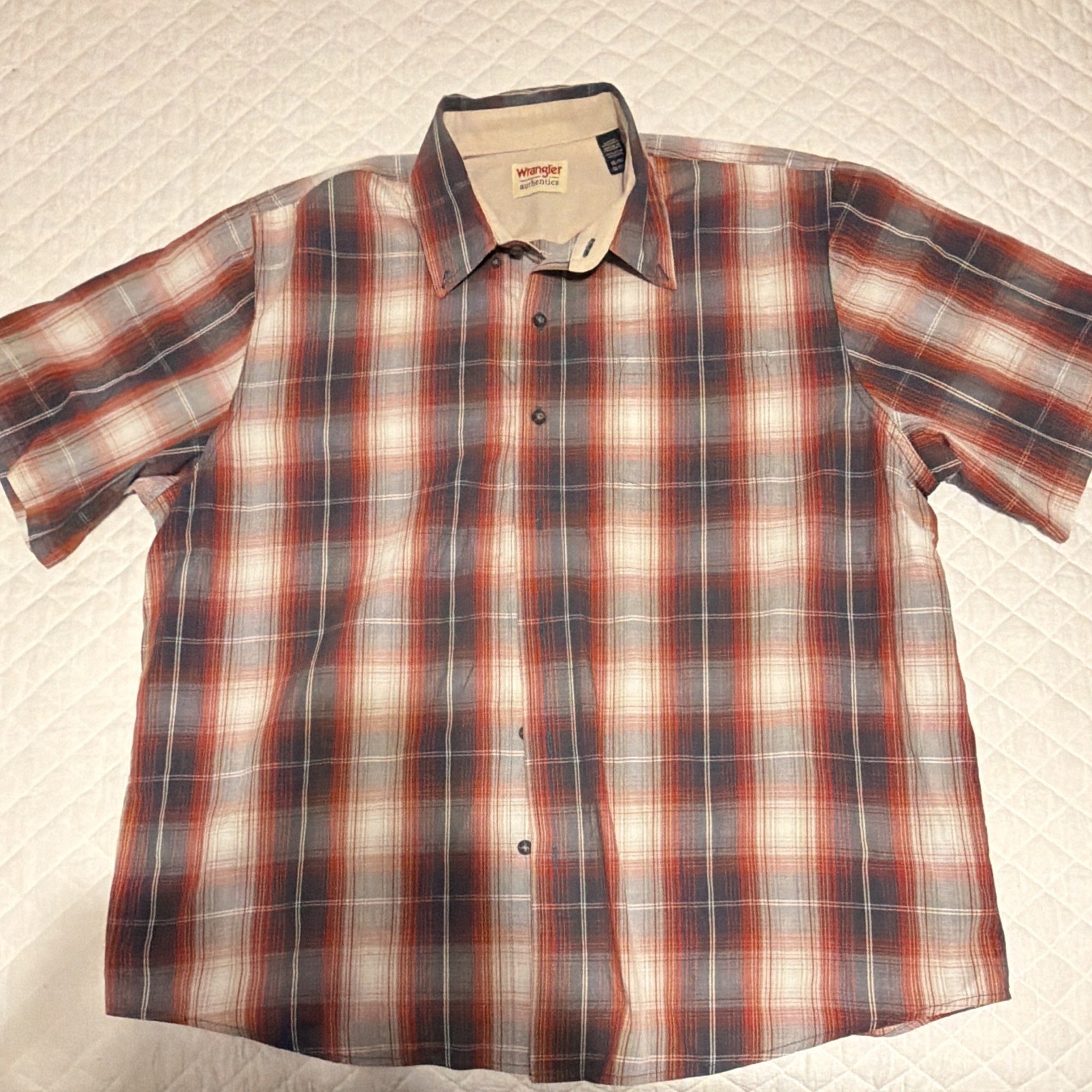Wrangler Authentics Men’s Plaid Short Sleeve Button-Up Pockets Cotton XL
