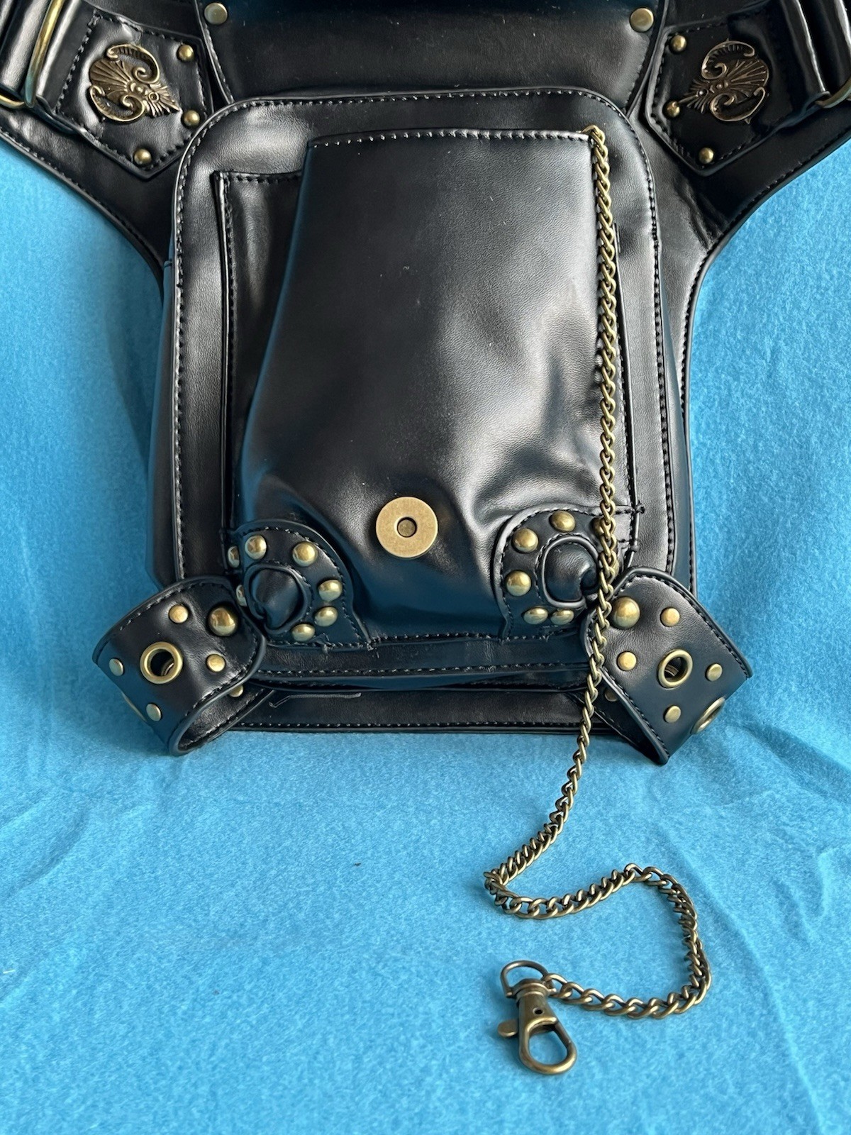 Steampunk Black Studded Lace-Up Crossbody Bag Zip & Magnetic Detachable Strap