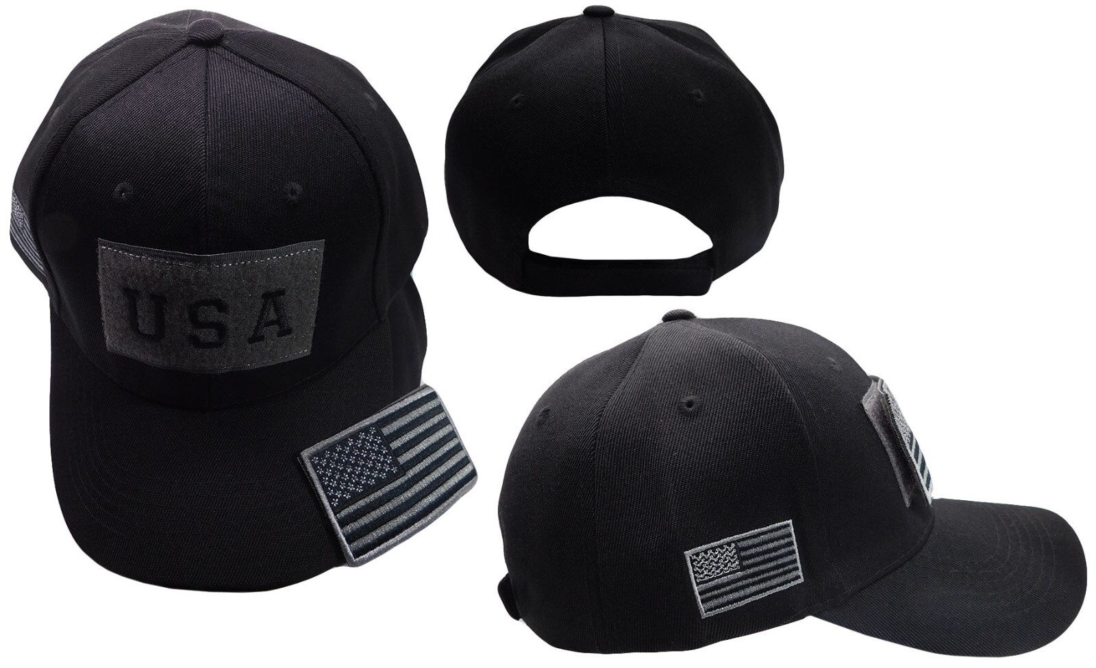 USA Light Grey / Black Flag Detachable Patch “USA” Black Embroidered Hat Cap