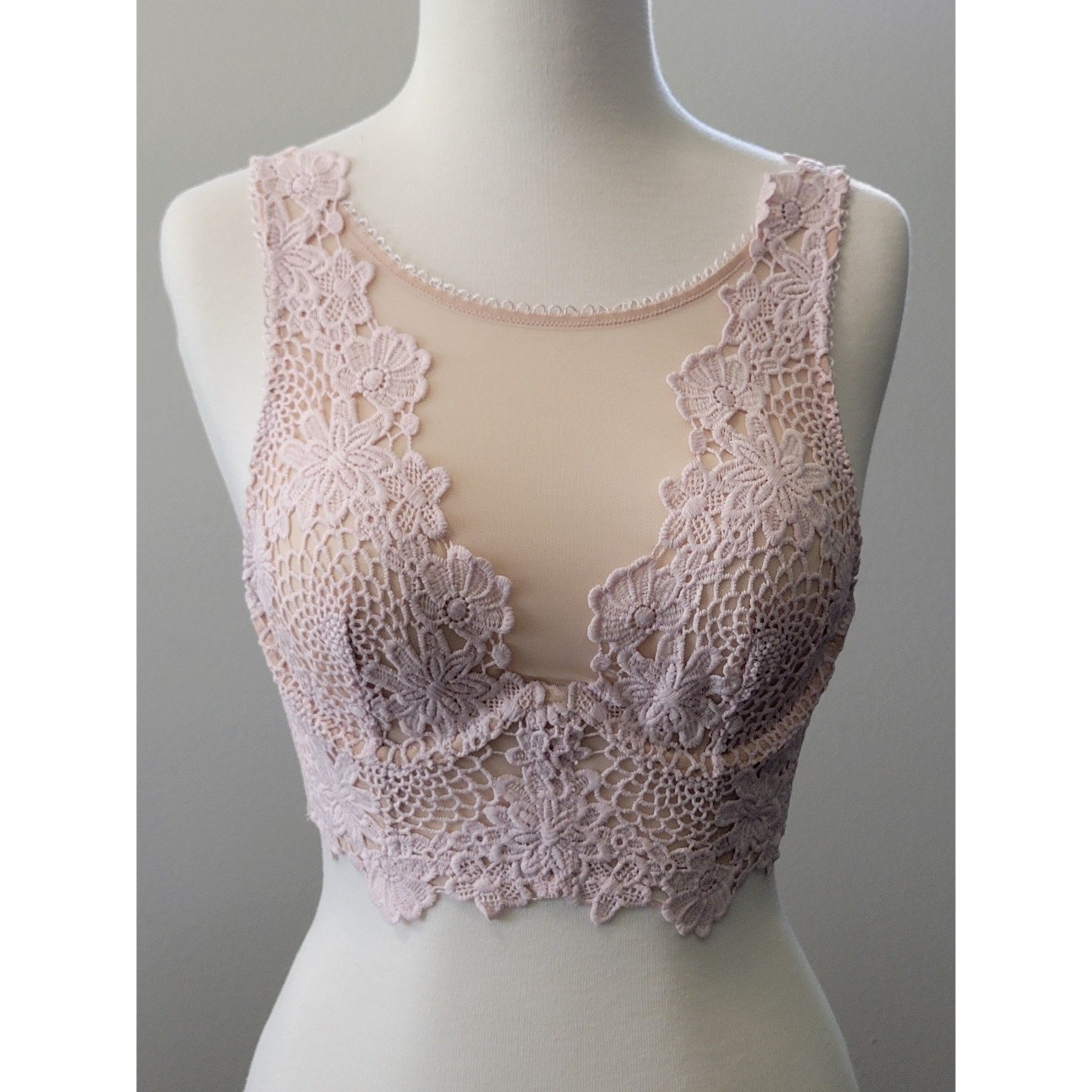Victoria Secret DREAM ANGELS Lace Mesh Long Line Bra Pink 32 B