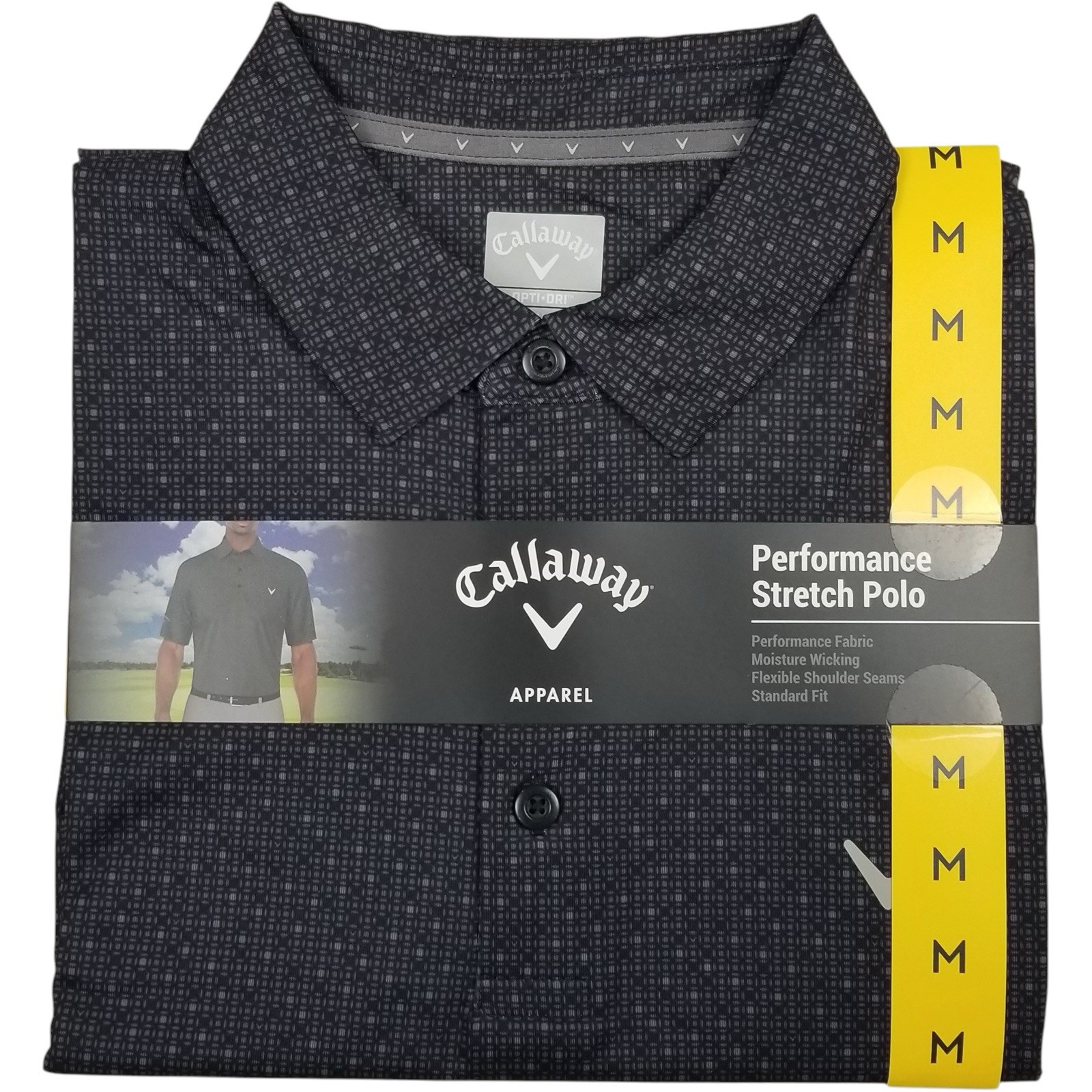 Callaway OptiDri Geometric Polo Shirt Mens Medium Black Golf Performance Stretch