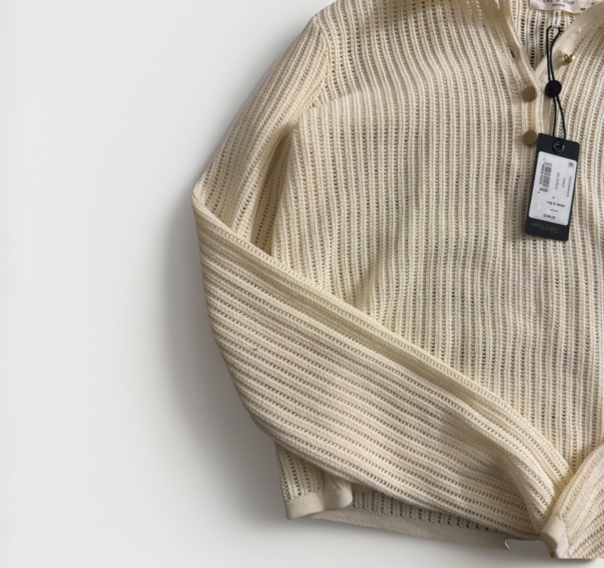 Rag & Bone Vivi Polo Sweater Small Chalk White Pointelle Knit Collared