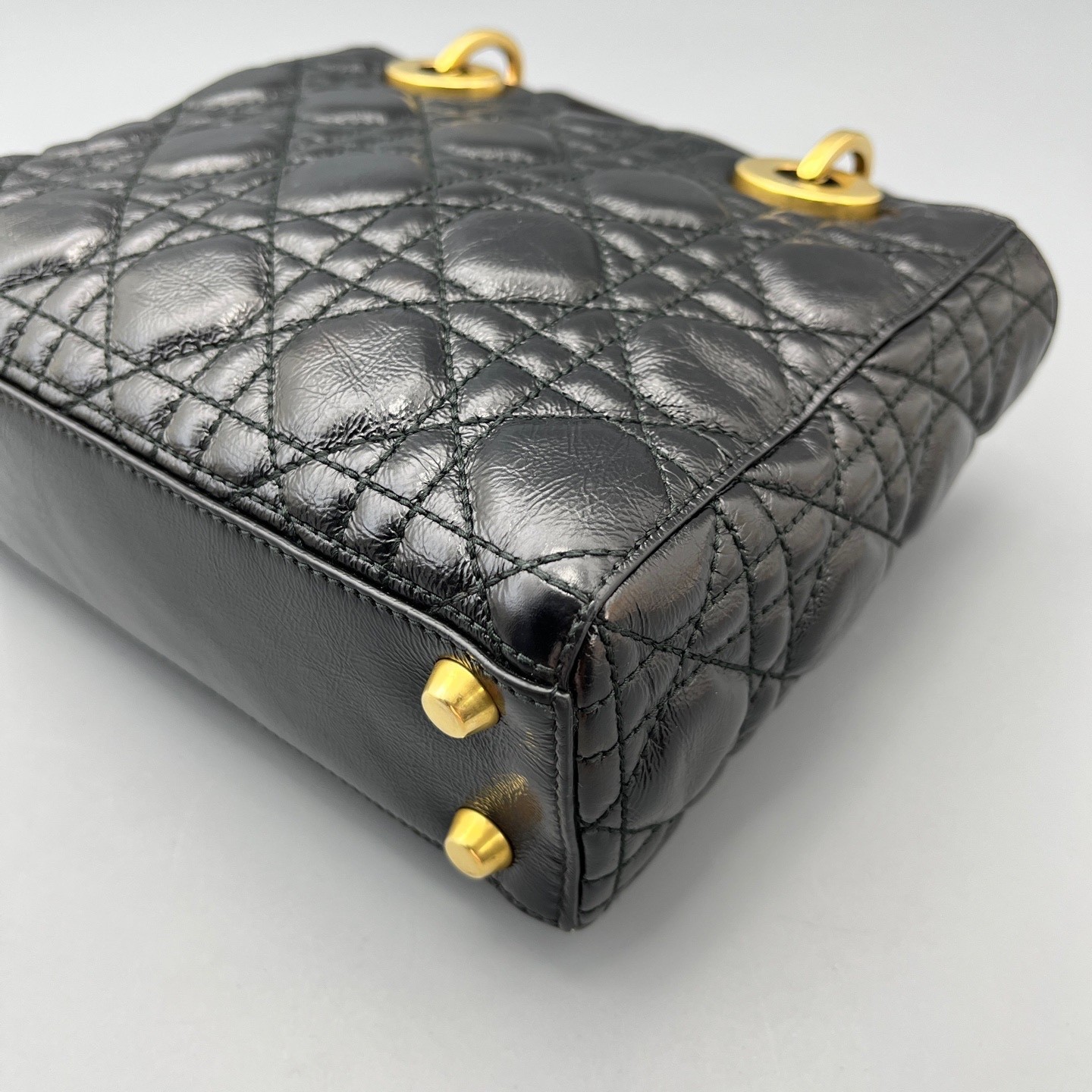 AUTH DIOR Lady Dior My ABCDior Small Black Leather Gold HW Bag