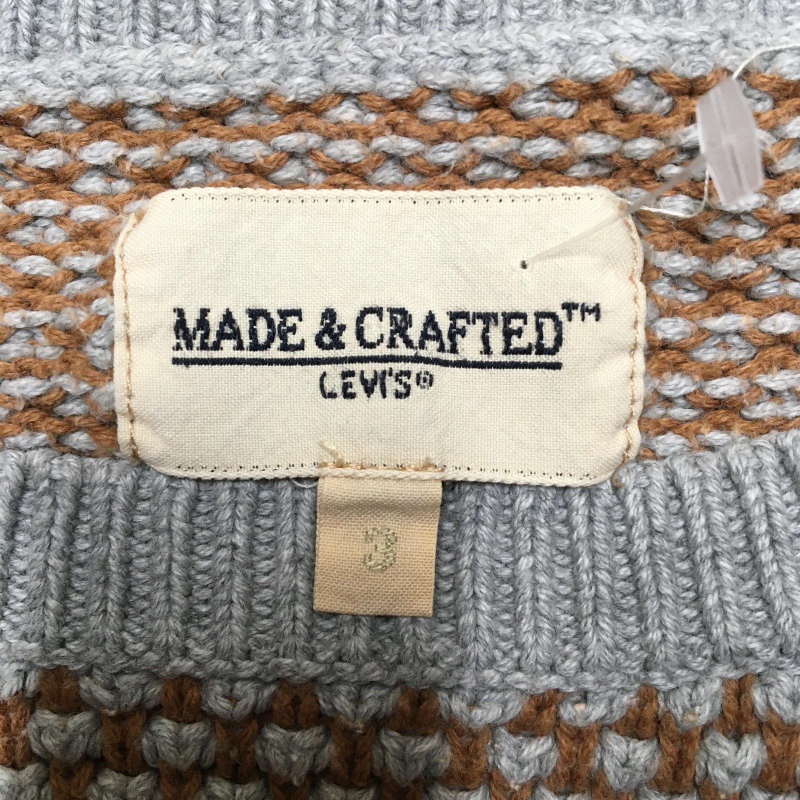 Levi’s Made & Crafted Sweater Mens Small Gray Tan Cashmere Blend Waffle Raglan