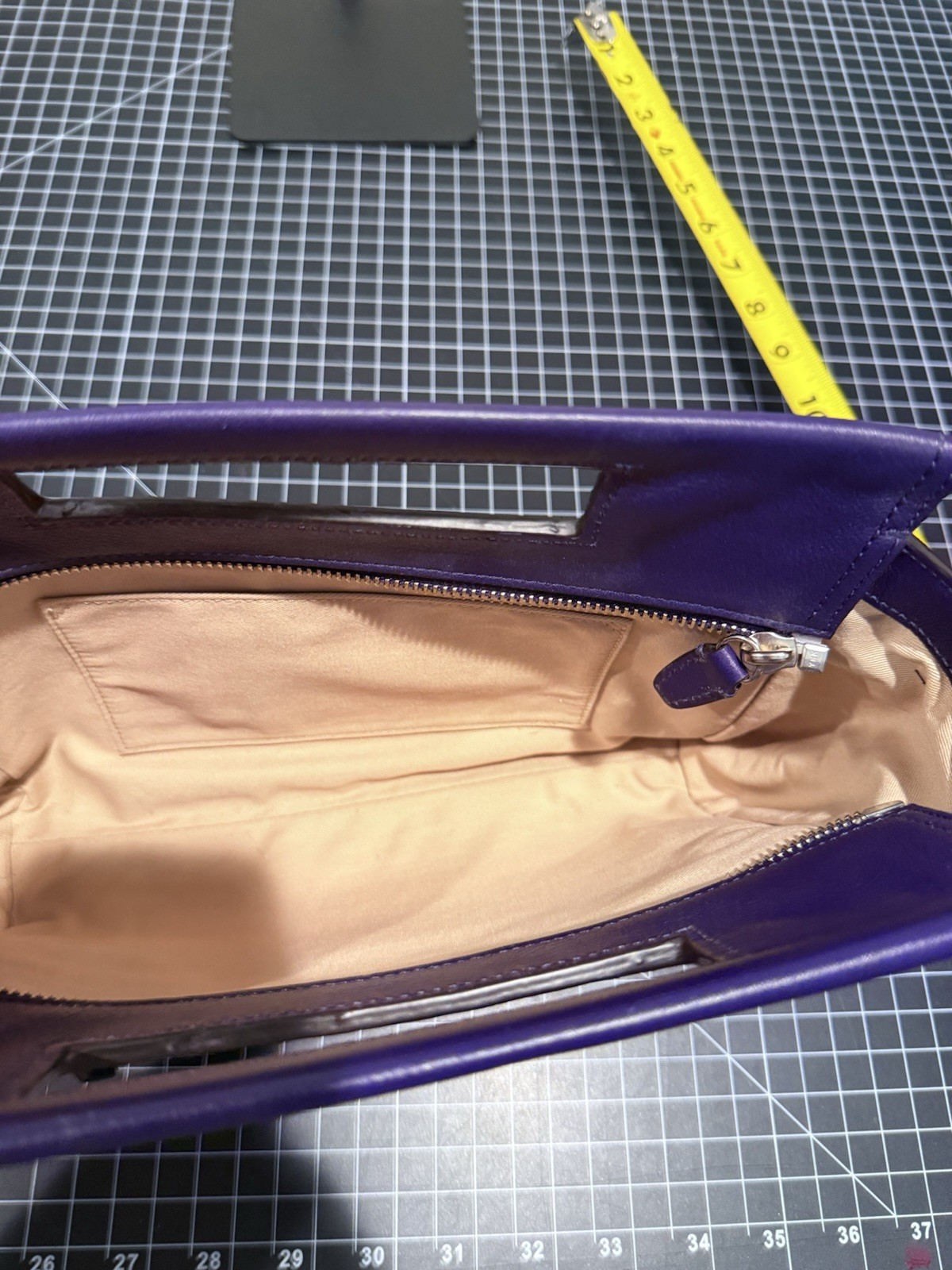 Coach Madison Purple Leather Sophia Clutch Cutout Handle Zip Pocket Evening Bag