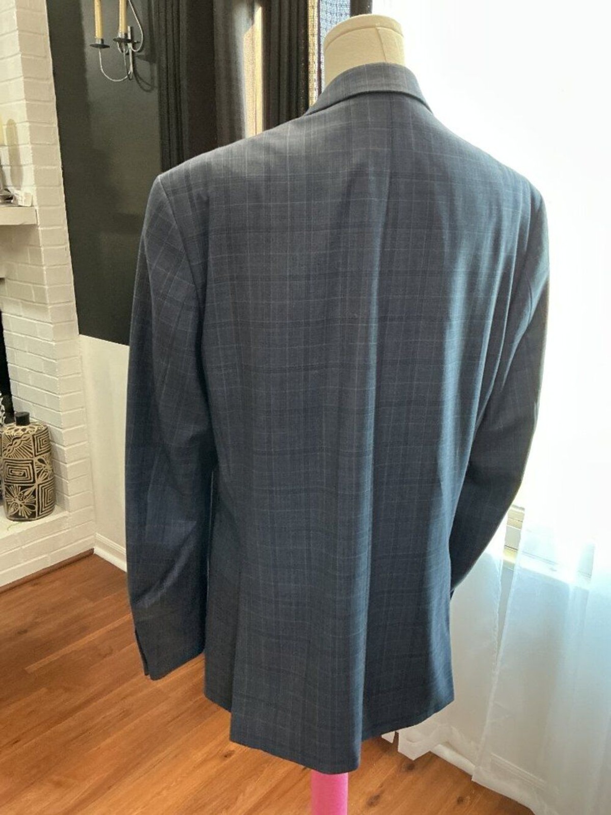 Calvin Klein Men’s Blue Plaid 100% Wool Blazer Sport Coat 42R