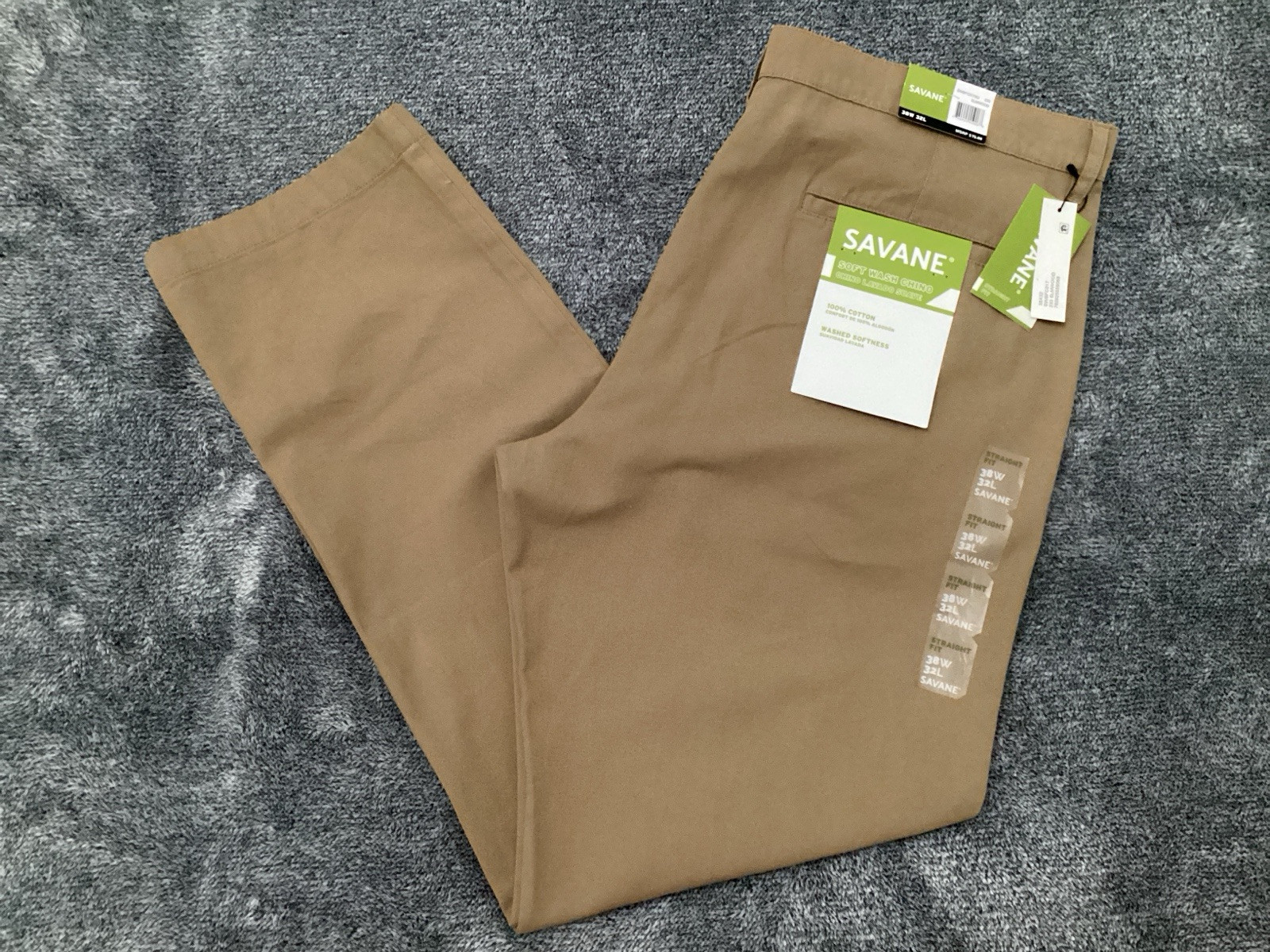 Savane Soft Wash Chino Size 38×32 Men’s Brown Pants Soft Light Fabric- NEW