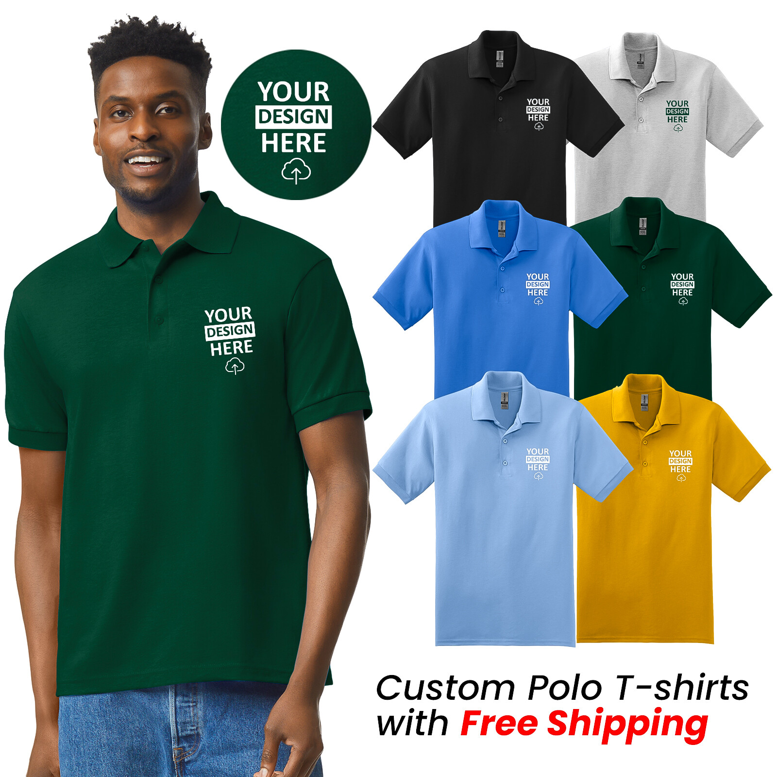 Personalized Customized Polo Your Logo Photo & Text Men’s Shirt USA New Gift Tee