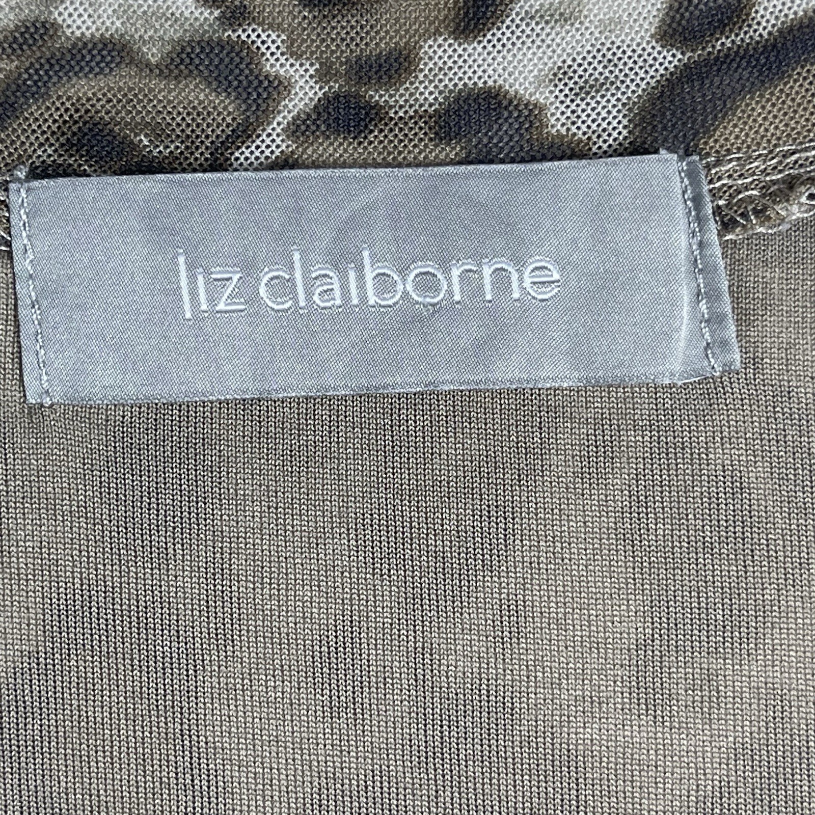 Liz Claiborne Leopard Animal Print Mesh Blouse Sheer Sleeves Stretch Knit, S