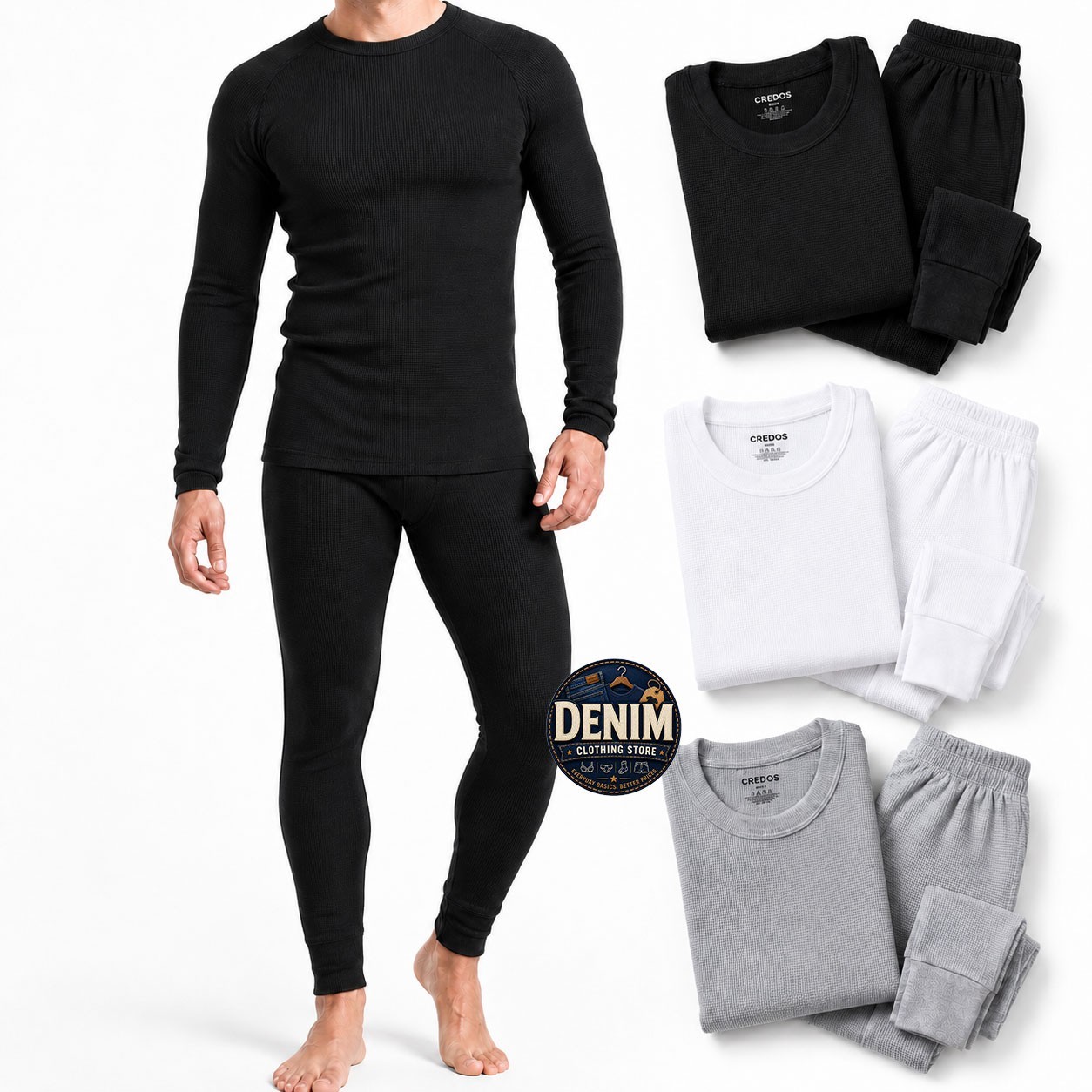 Men’s 2pc Premium Cotton Waffle Knit Stretch Thermal Underwear Top & Bottom Set