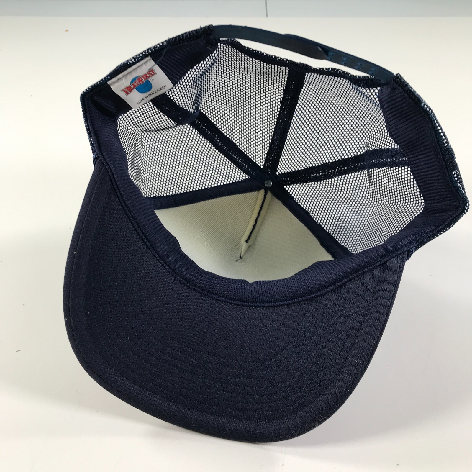 Vintage Navy Blue Trucker Hat Mesh Dome Foam Front Blank Rope Accent Headfirst