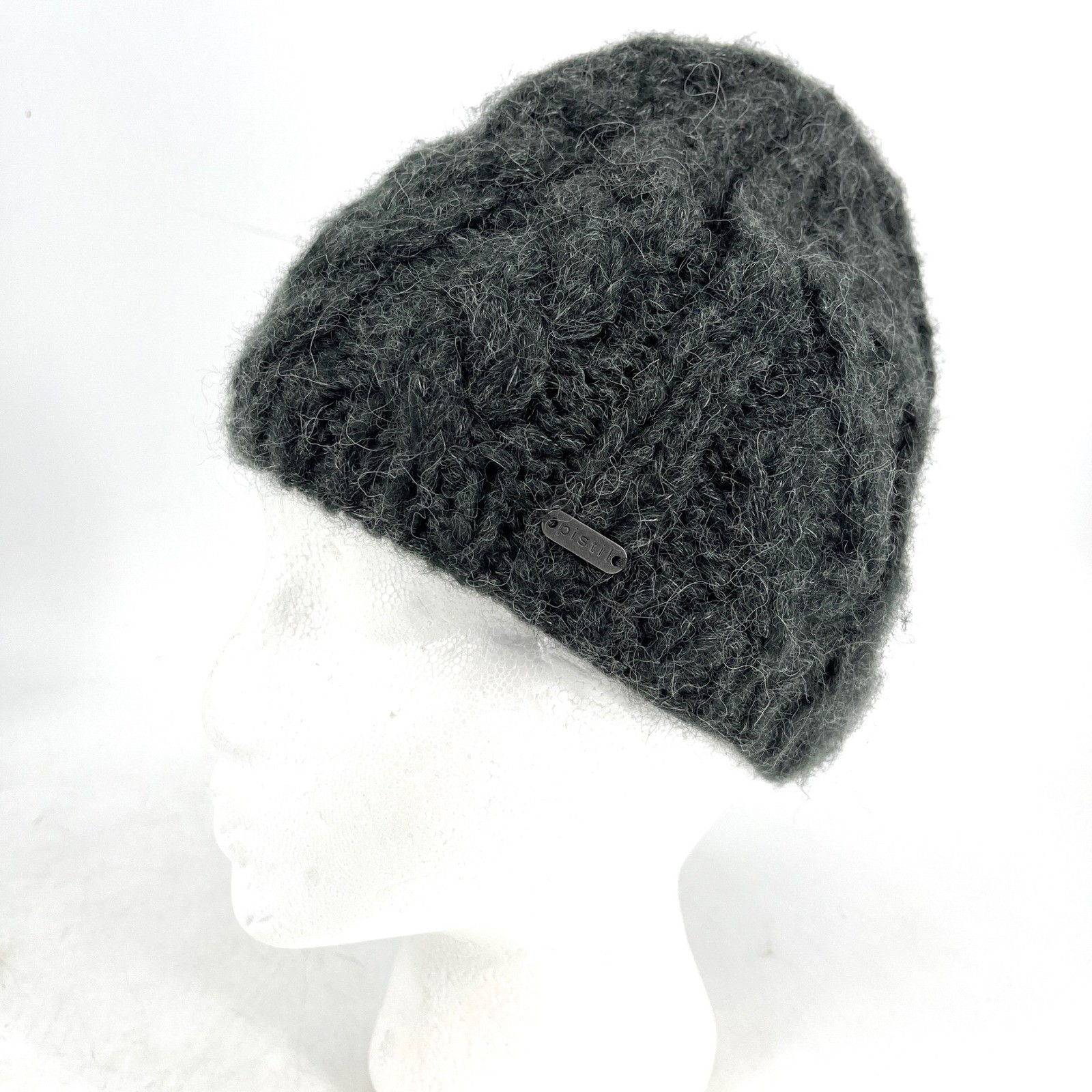 Pistil Chunky Knit Beanie Hat Charcoal Grey Cable Knit Alpaca Blend