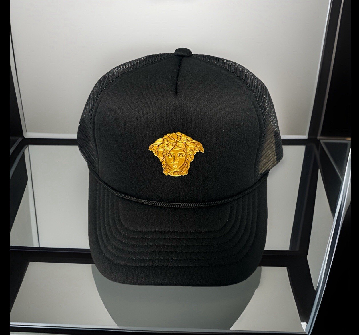 Medusa Hat Black – Trucker Hat – Custom Plastic Medusa Logo YD Versac Inspired.