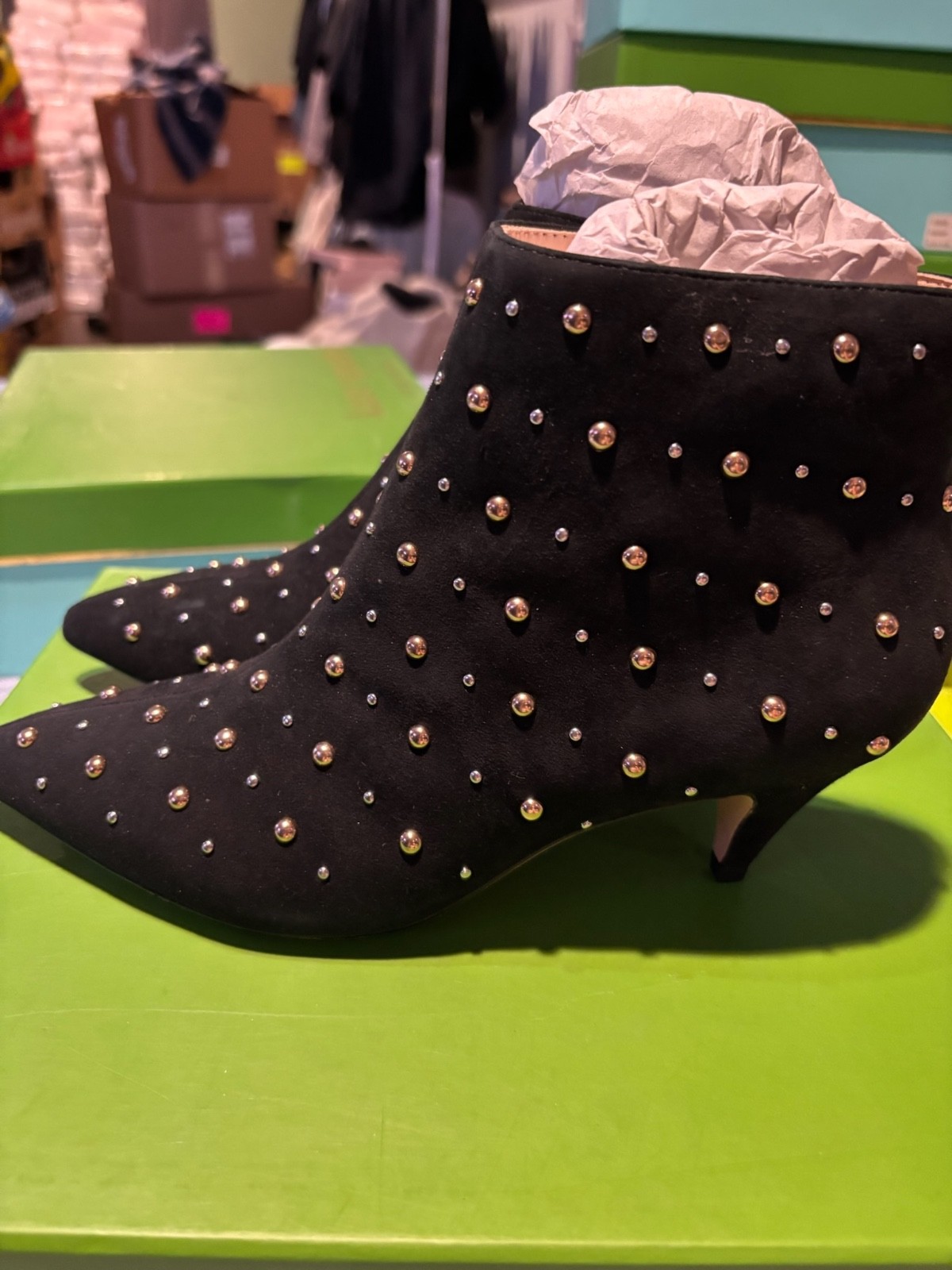 Kate Spade Starr Studded Beaded Black Ankle Boots Booties Women’s Size 5.5 & 10