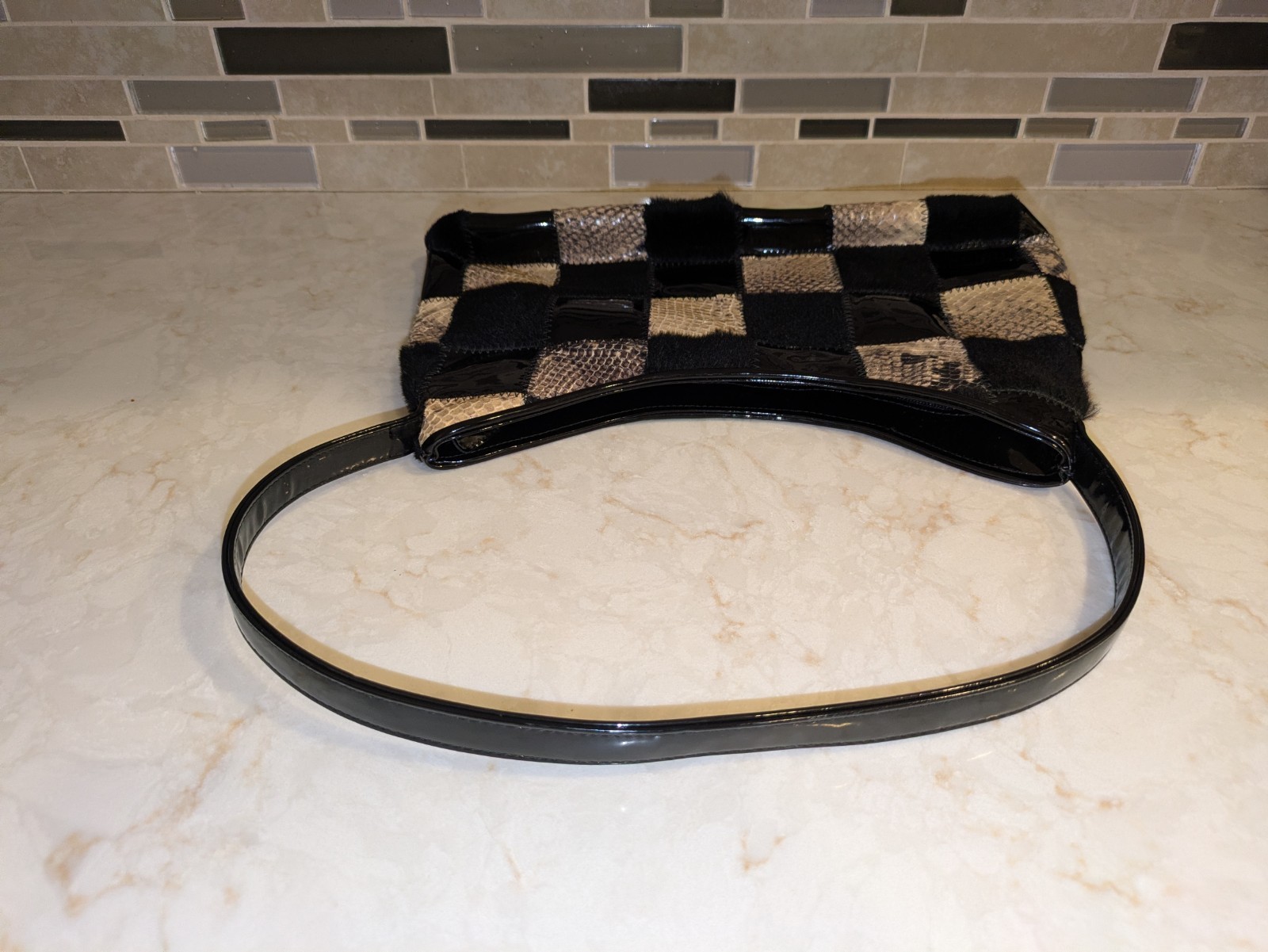 Rob Ference LA Black Patent Leather, Calf Hair, and Snakeskin Purse