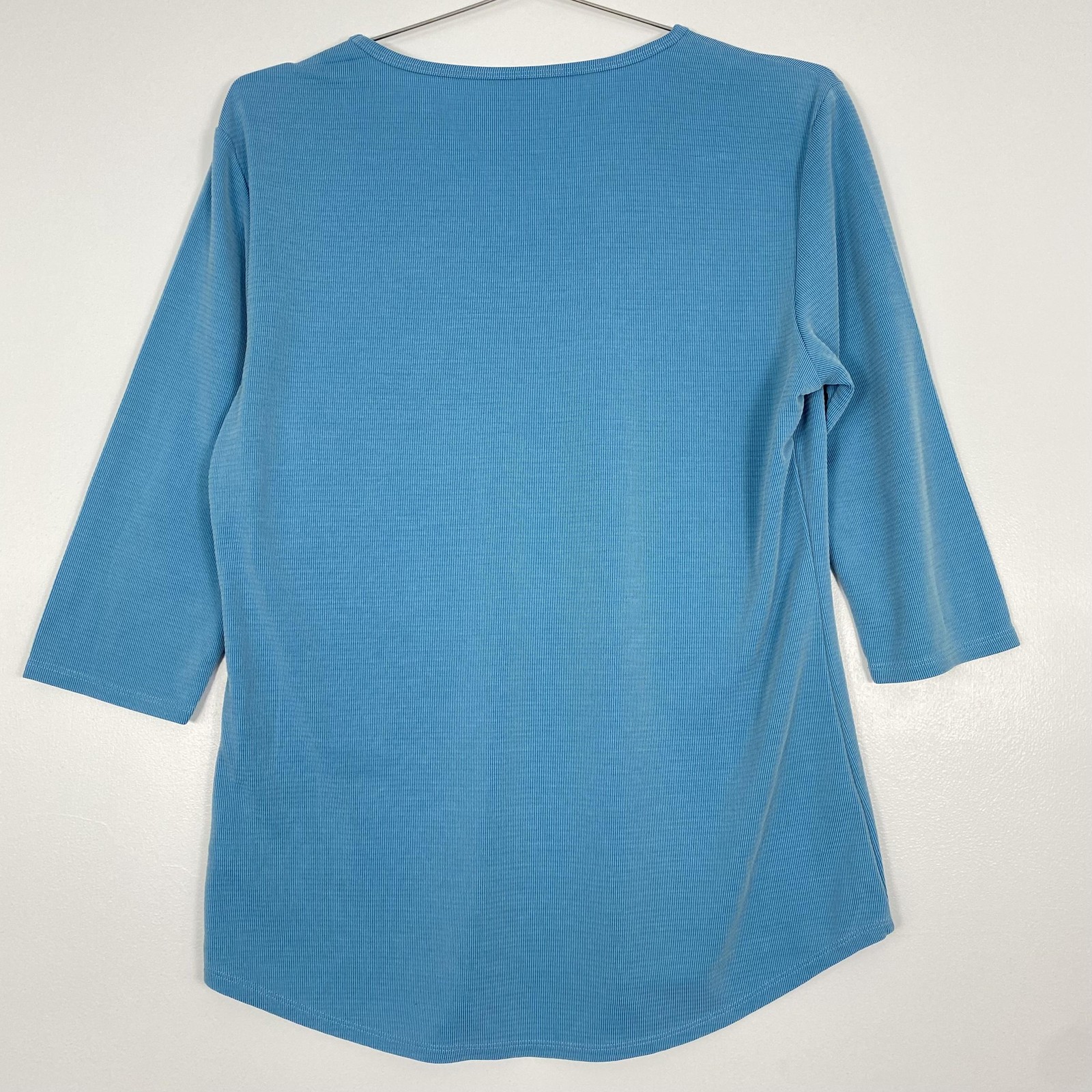 SEG’MENTS Shirt Womens Large Blue Tencel 3/4 Sleeve V Neck Textured Tunic Top