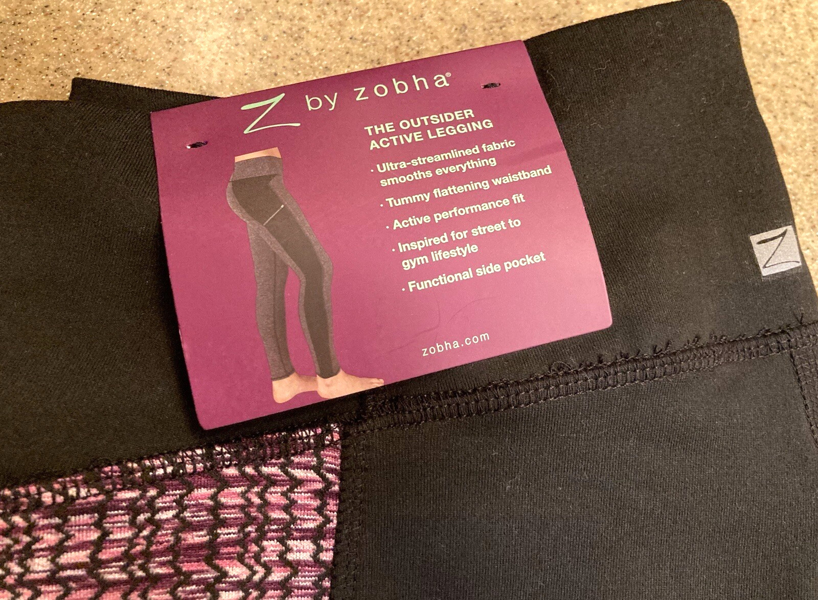 Z Outsider Active Legging Large Black Pink Jacquard Pocket Trail