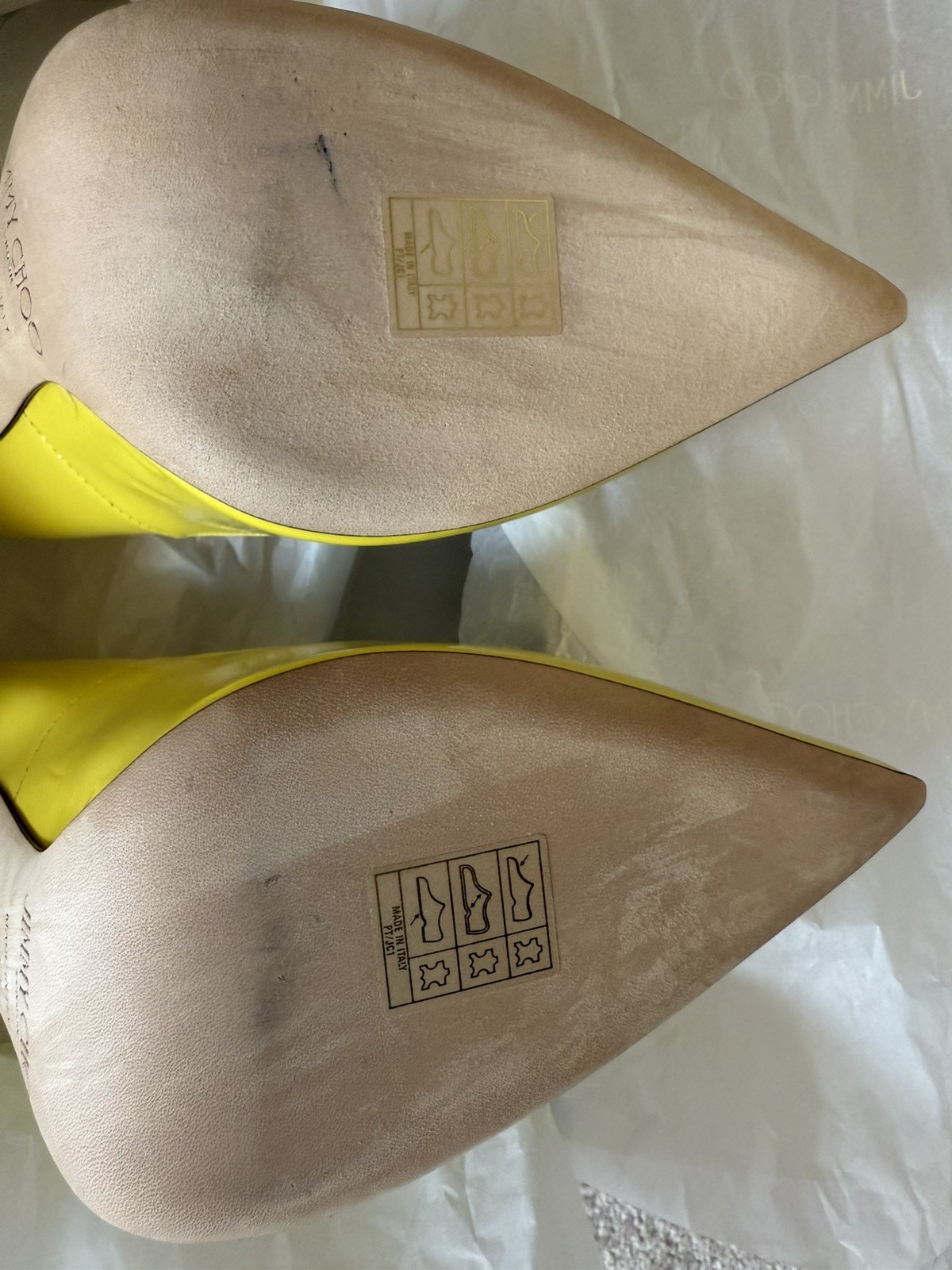 JIMMY CHOO Anouk Tacco 120 Patent Leather Point Toe Pump Yellow US 7 NIB RARE