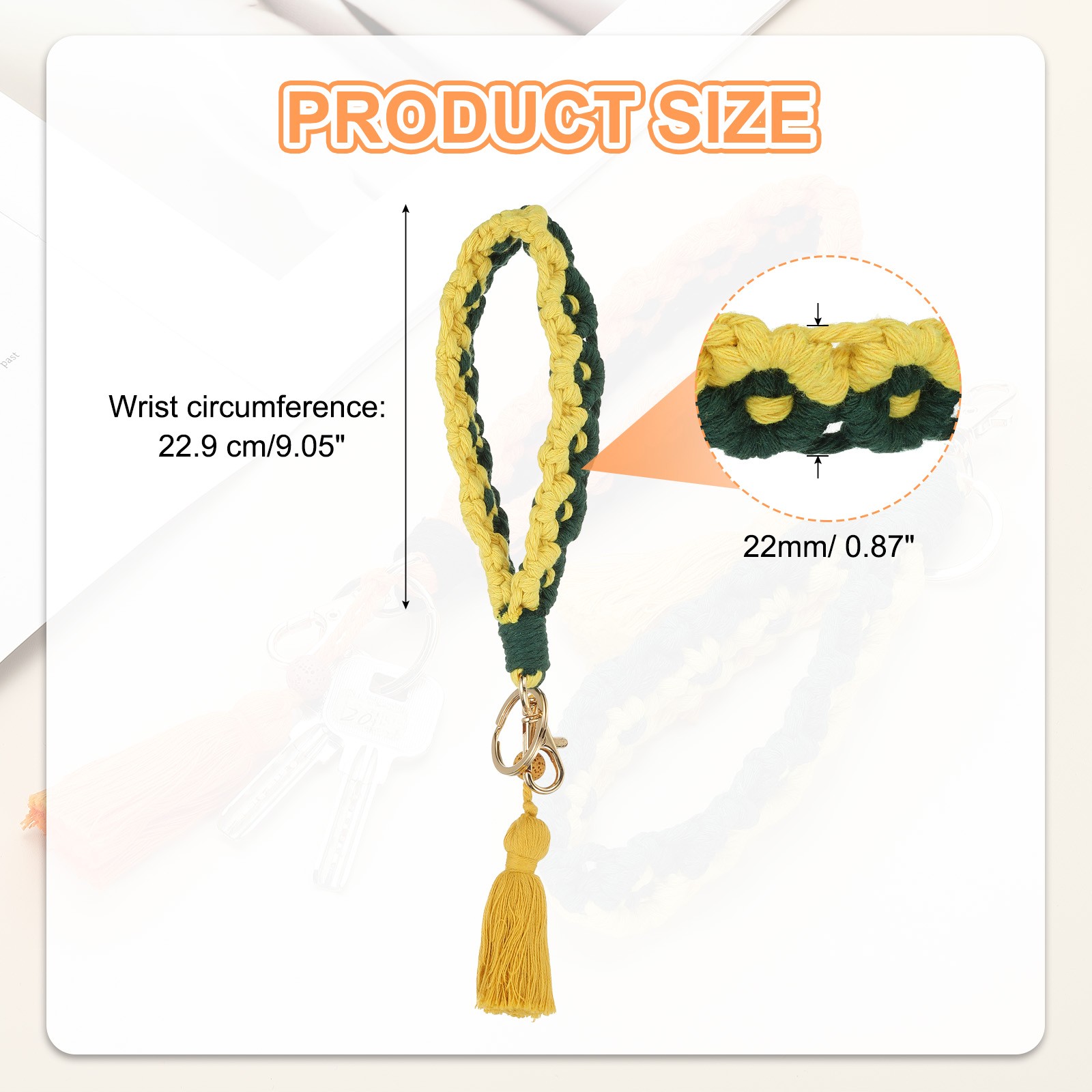 1 Pcs Handmade Wristlet Keychain, Yellow/Green