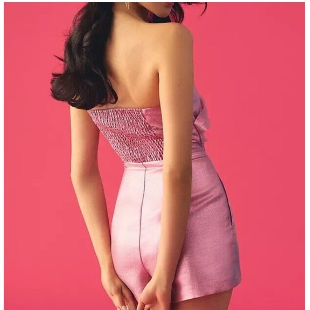 Hutch Metallic Pink One Shoulder Bow Romper Size 0 Party Cocktail Shimmer Pocket