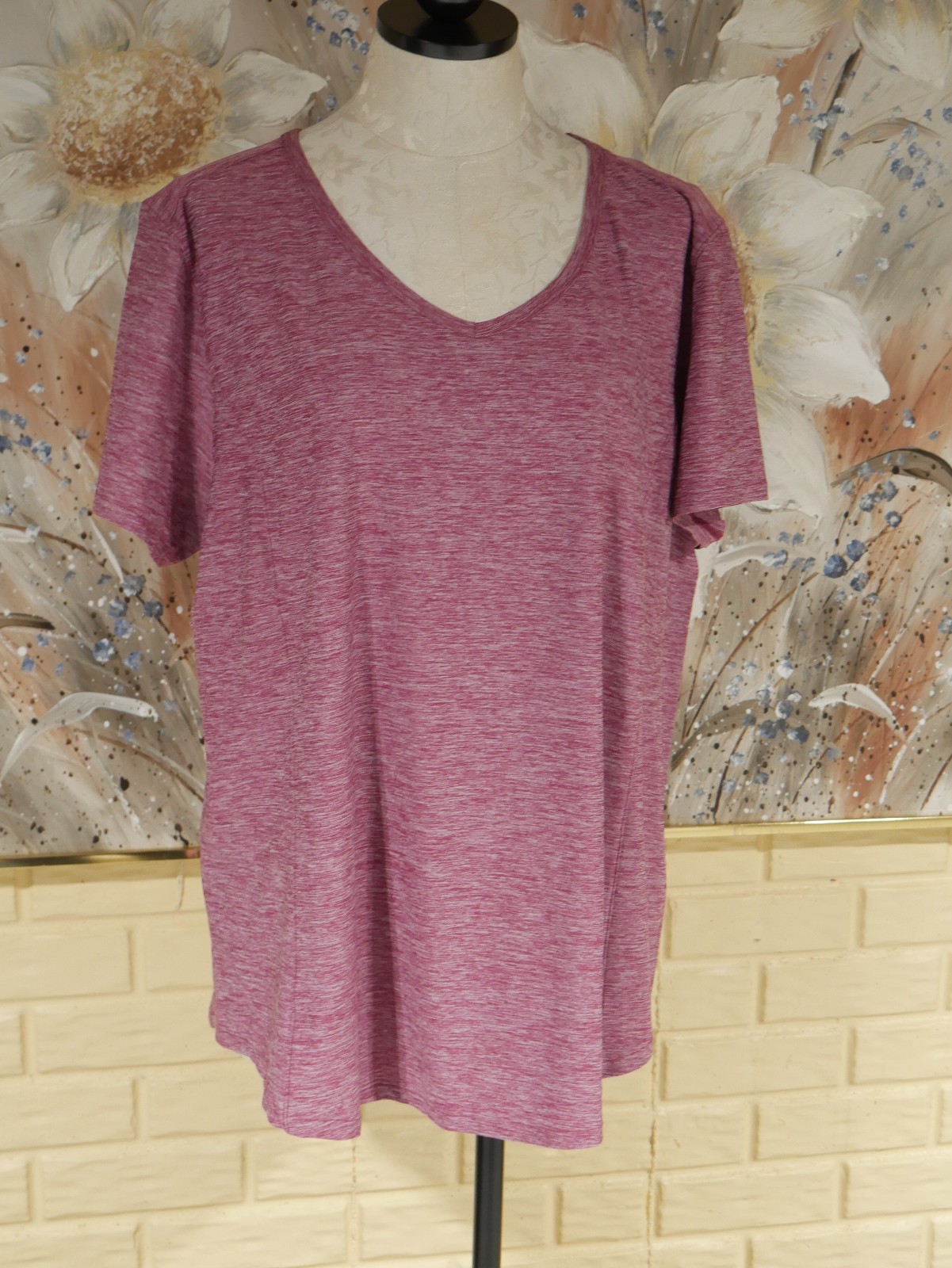 EUC DULUTH TRADING RED VIOLET HEATHER ARMACHILLO XXL S/S PULLOVER V-NECK SHIRT