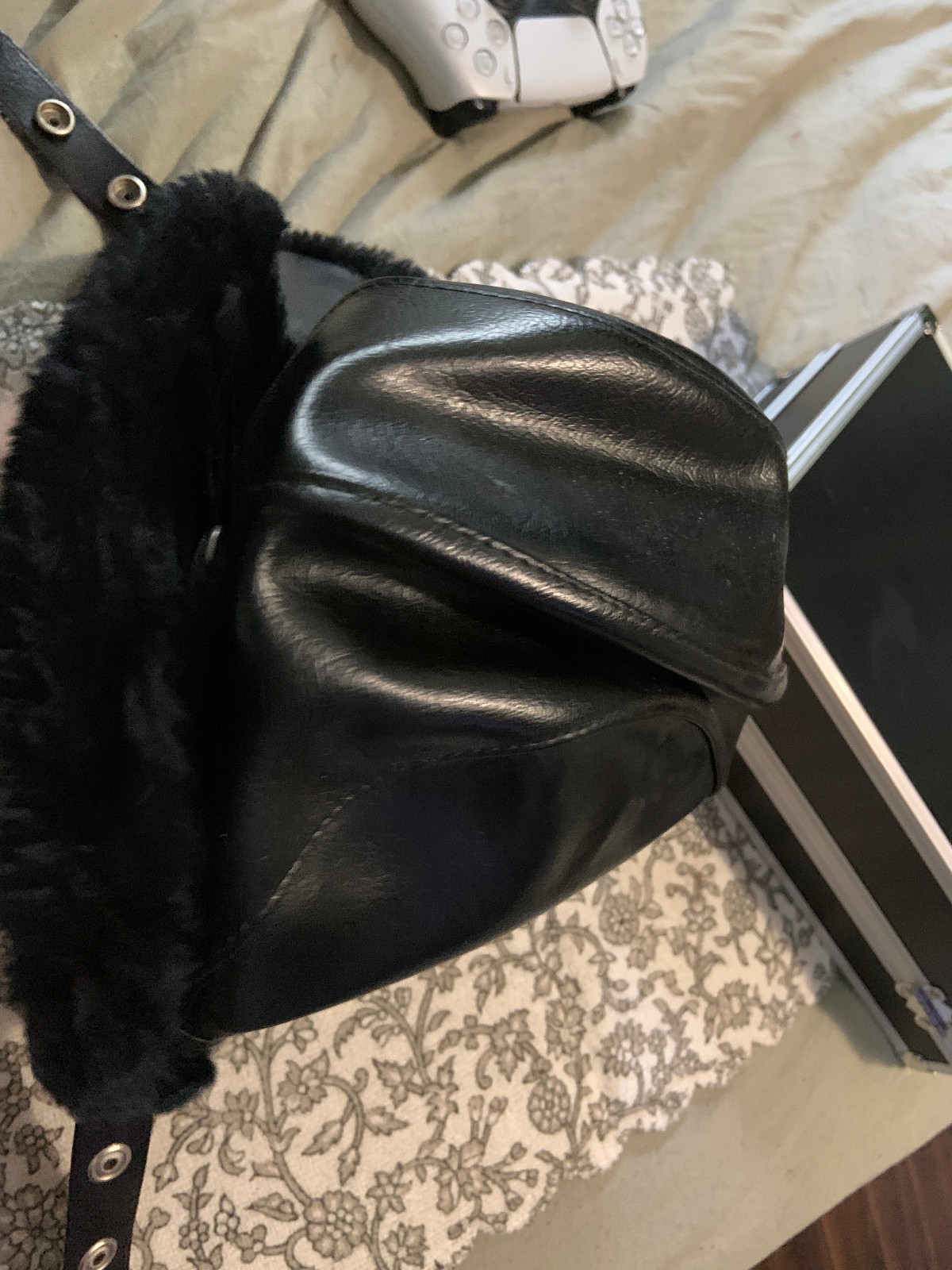 Vintage Hunters Cap – Black – Maybe Leather – Made in Sri lanka – SI Garment