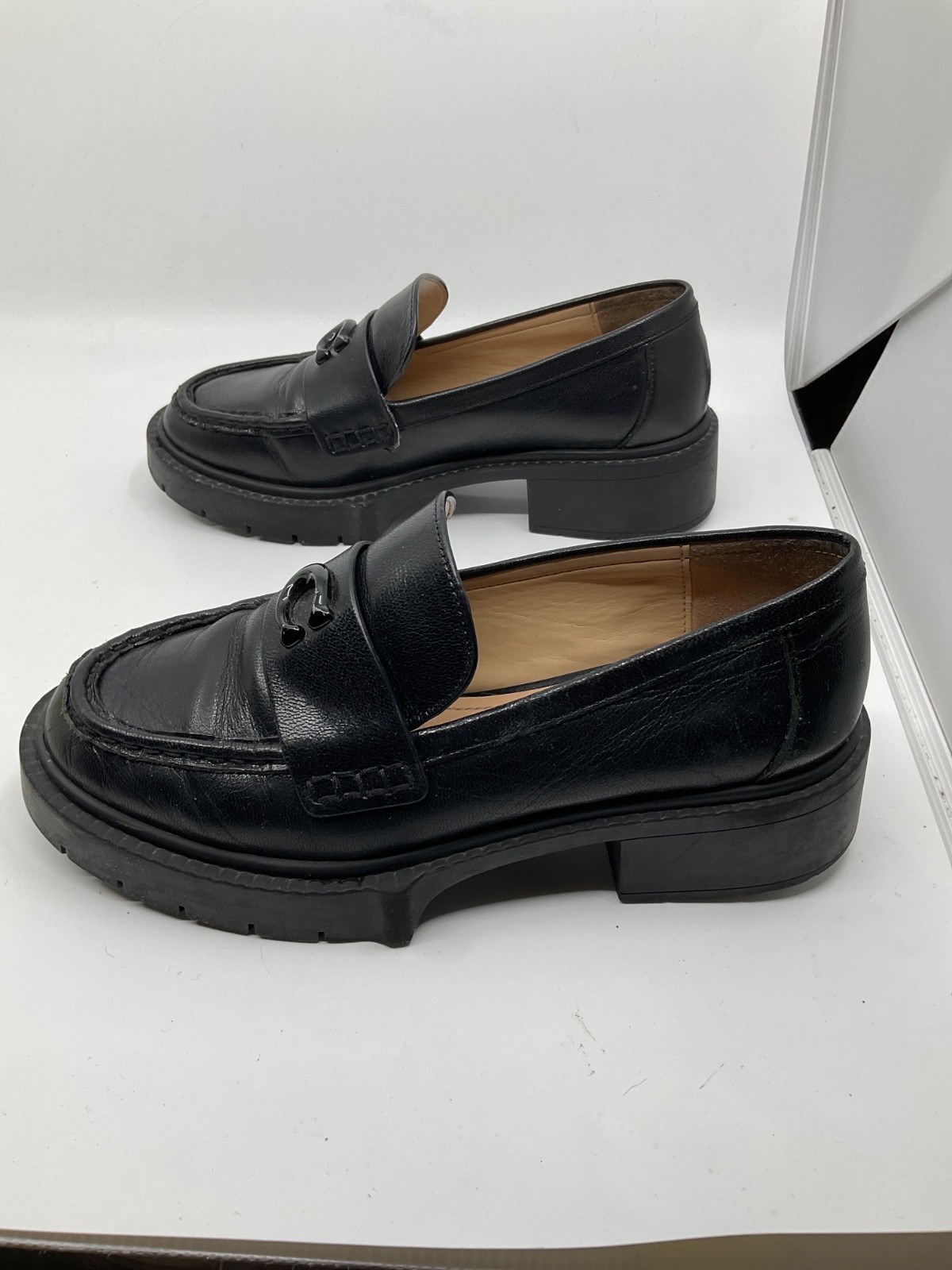 Coach Leah Platform Lug-Sole Loafers Black Size 6B Chunky Leather