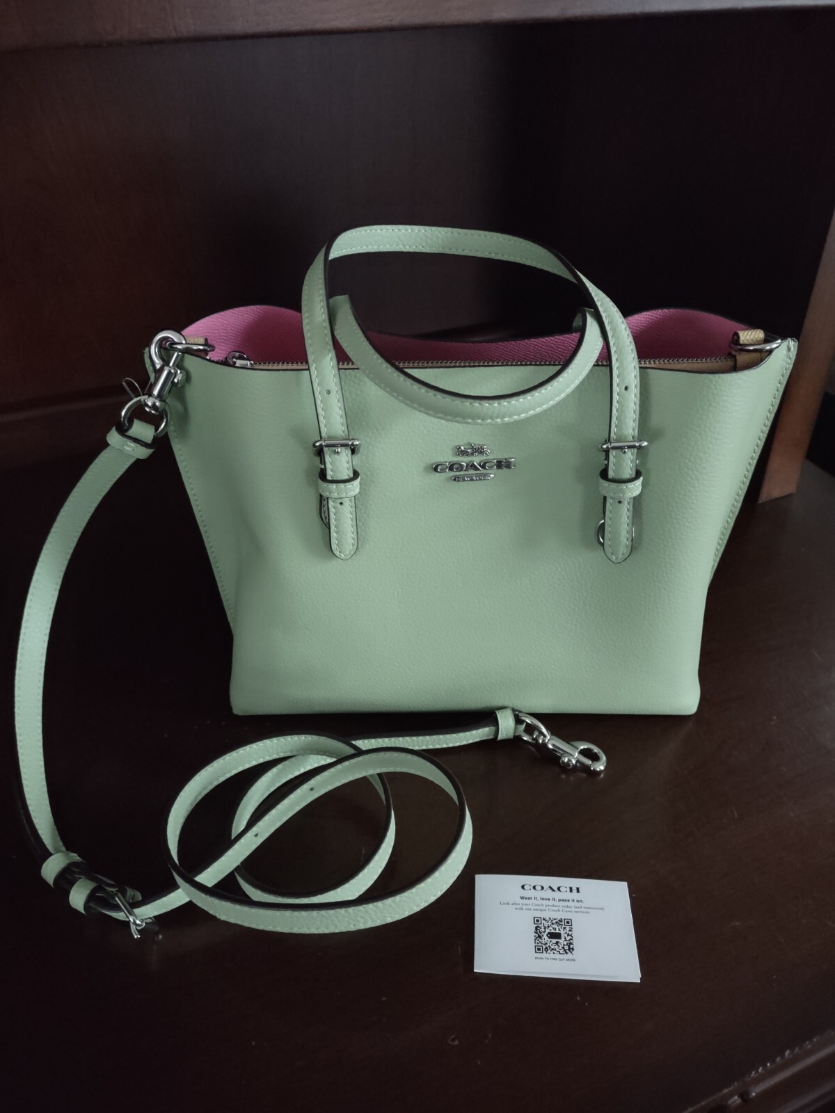 Coach New C4084 Mollie 25 Double Face Pebbled Leather Tote Bag Crossbody Green