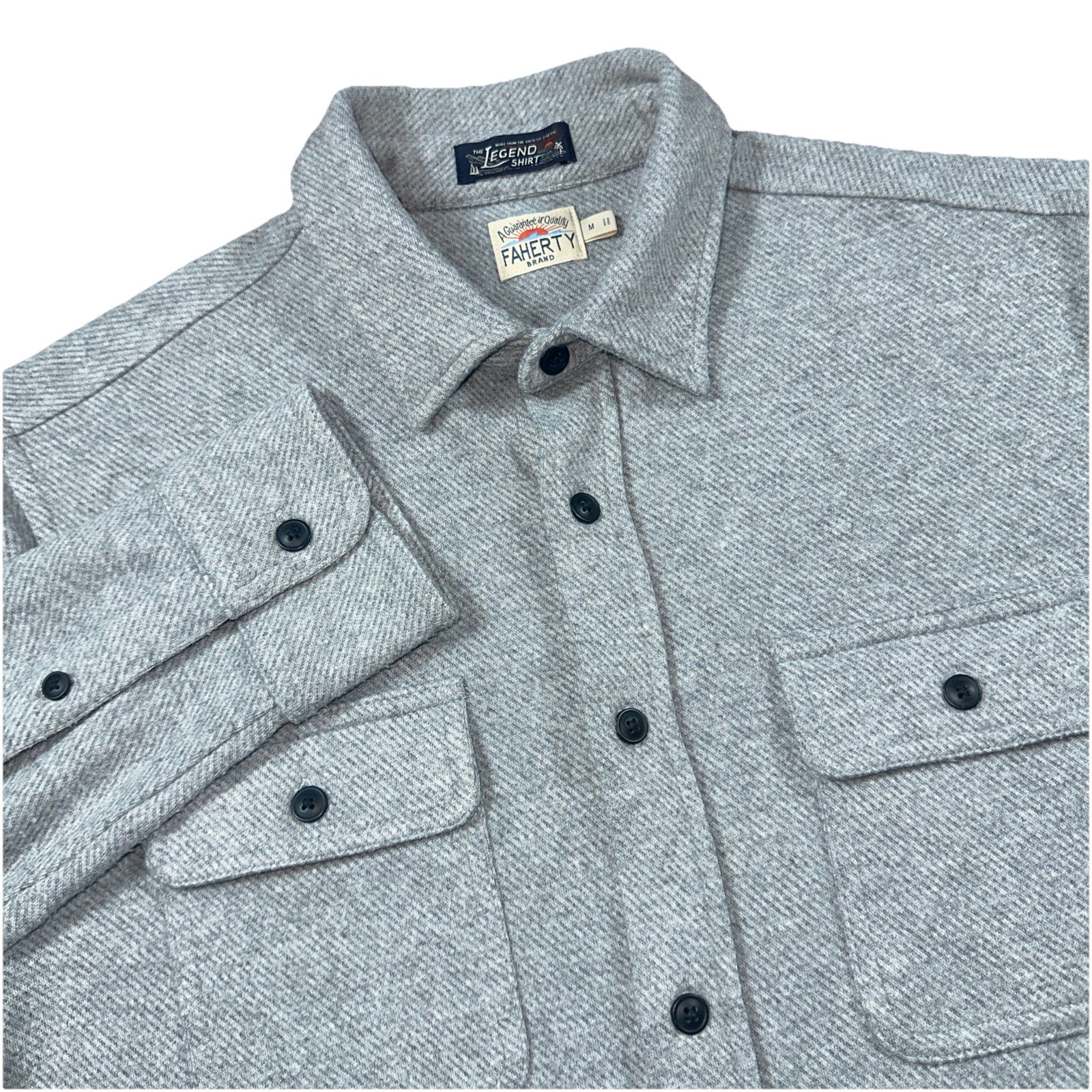 Faherty Legend Shirt Mens Medium Gray Flannel Long Sleeve Button Up Soft