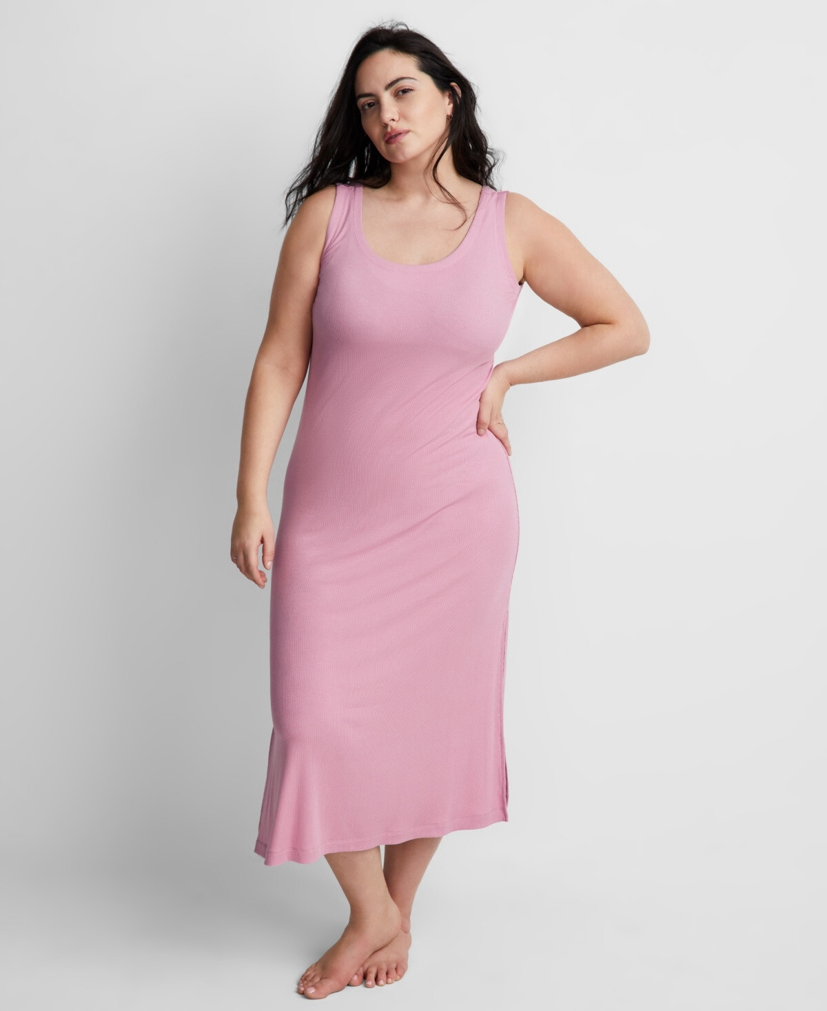 State of Day Women’s Ribbed Modal Blend Tank Nightgown,Mauve Orchid, MEDIUM