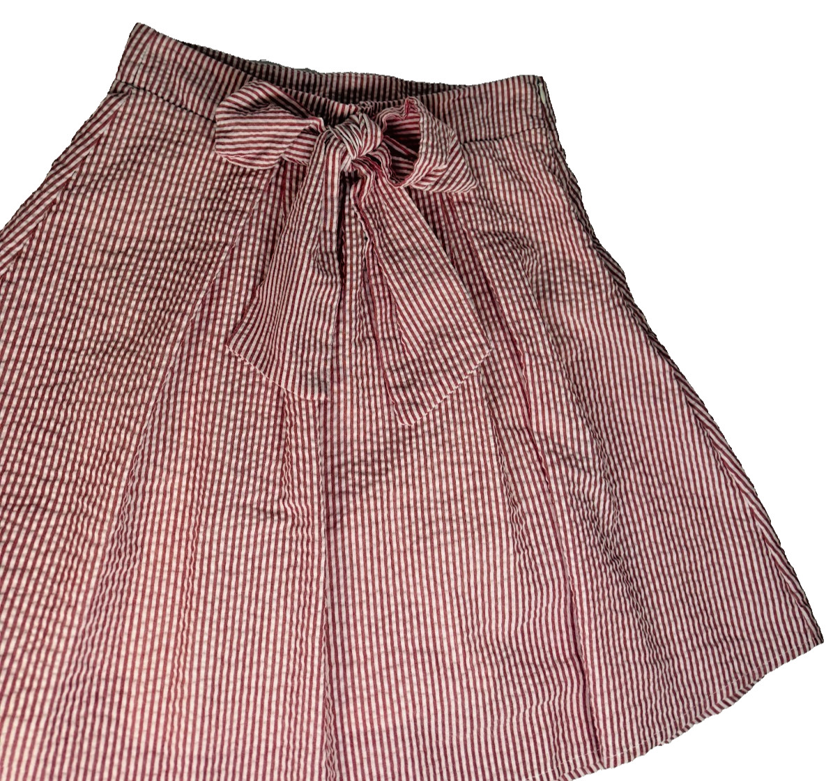 Ty Alexander’s Red White Seersucker Pinstripe Bow Mini Skirt Women’s Made In USA