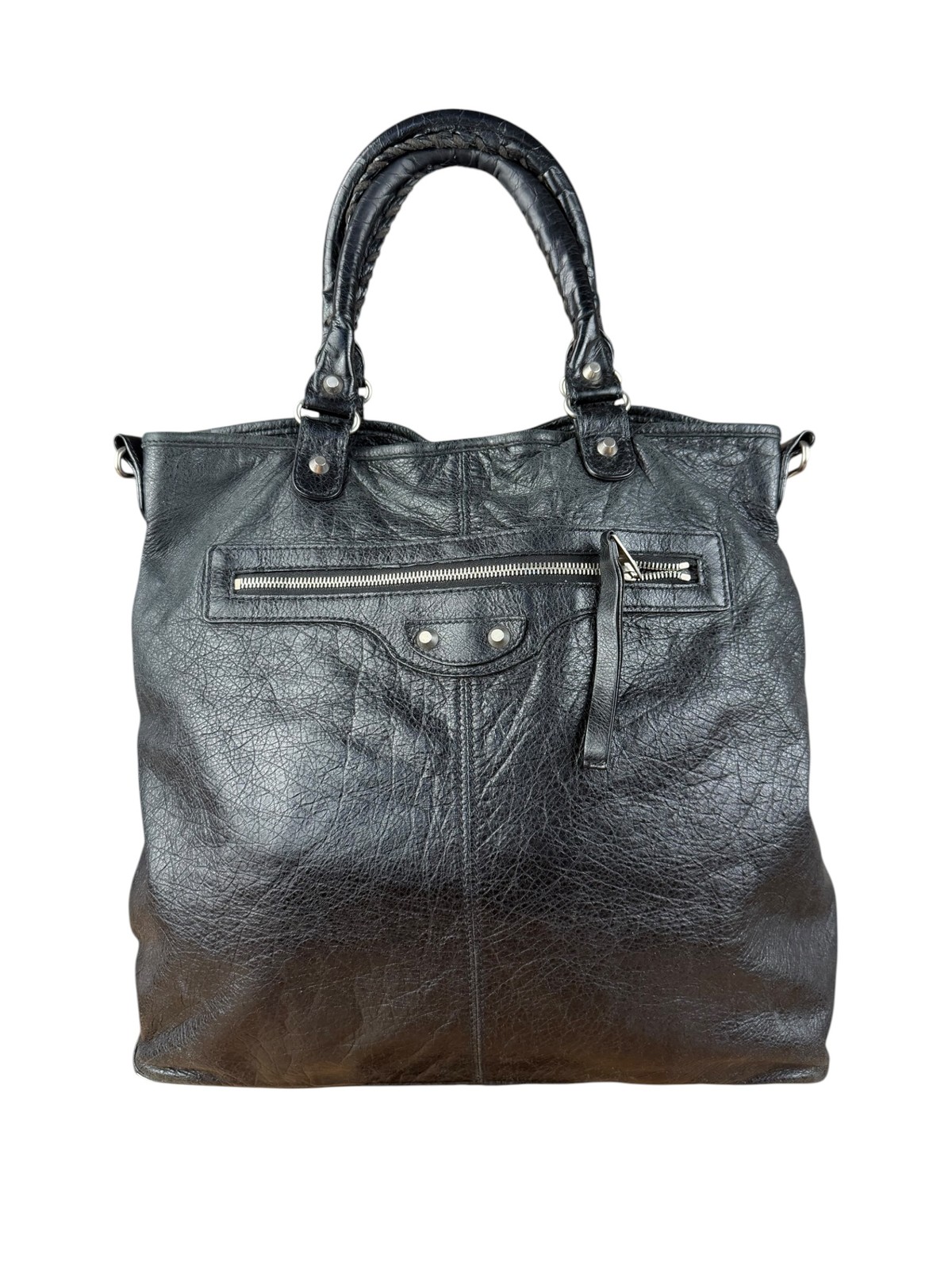 Size OS – Balenciaga Vintage Black Leather Classic Square Zip Shoulder Tote Bag