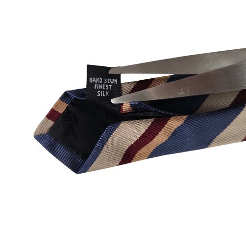Vtg. Robert Talbott/Jack Henry Blue Red Tan Orange Classic Stripe 100% Silk Tie