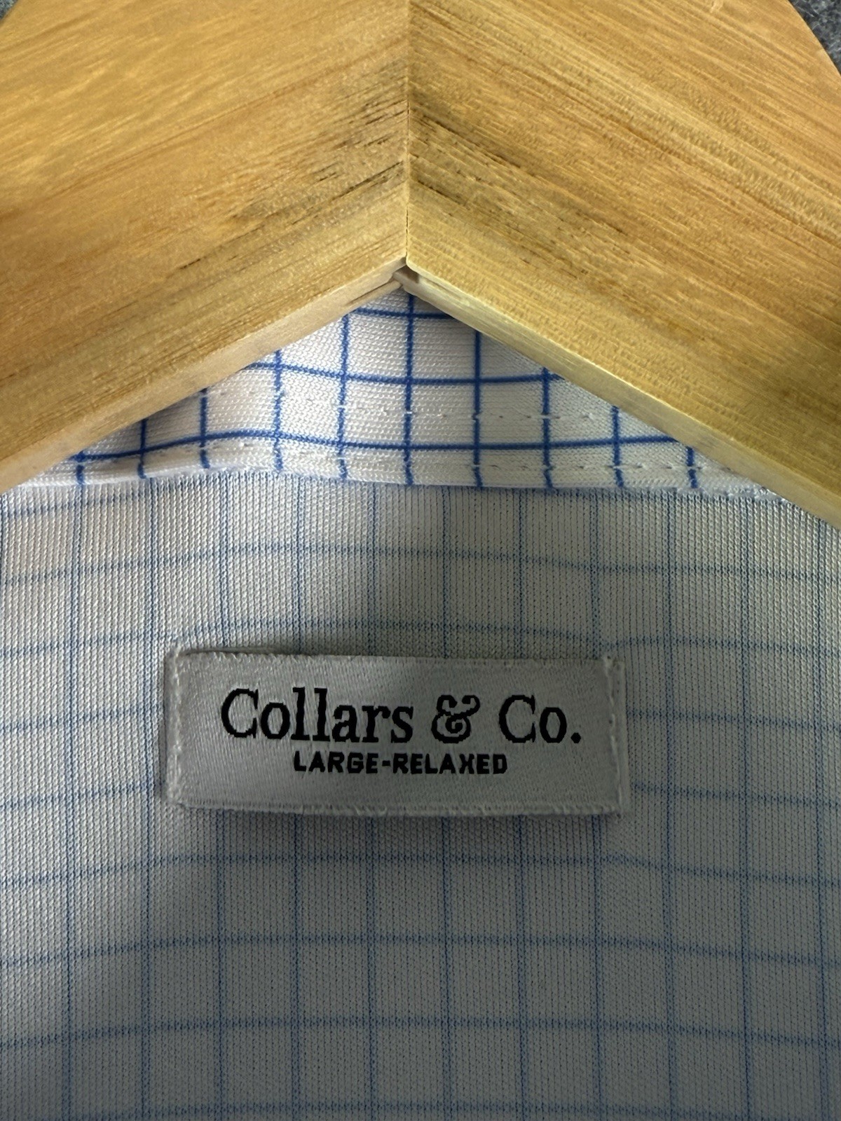Collars & Co Polo Shirt Mens Large Relaxed Blue & White Check Dress Collar NWT