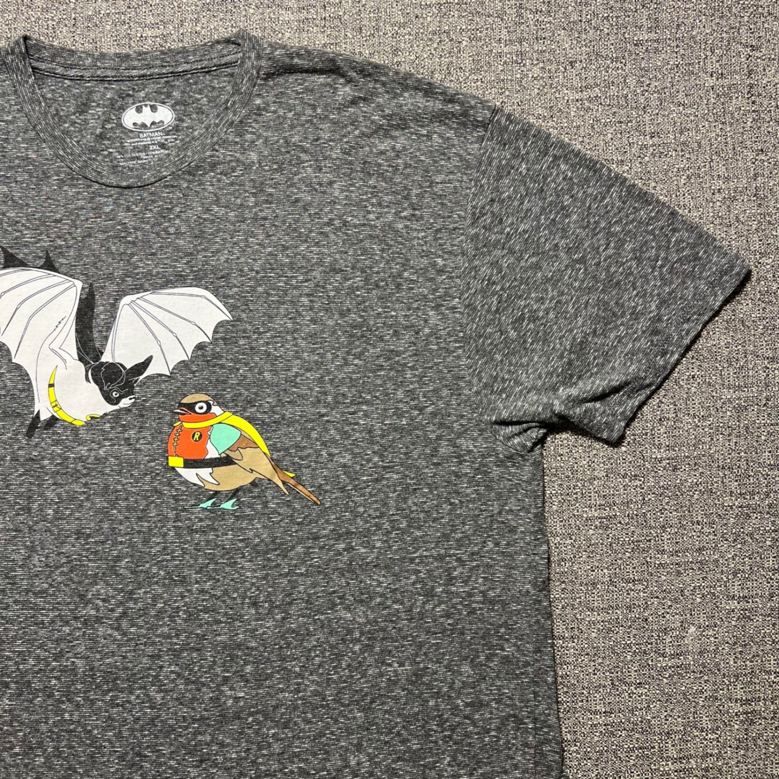 Batman Robin Literal Bat Bird Funny T Shirt Mens 2XL Gray DC Comics Graphic Tee
