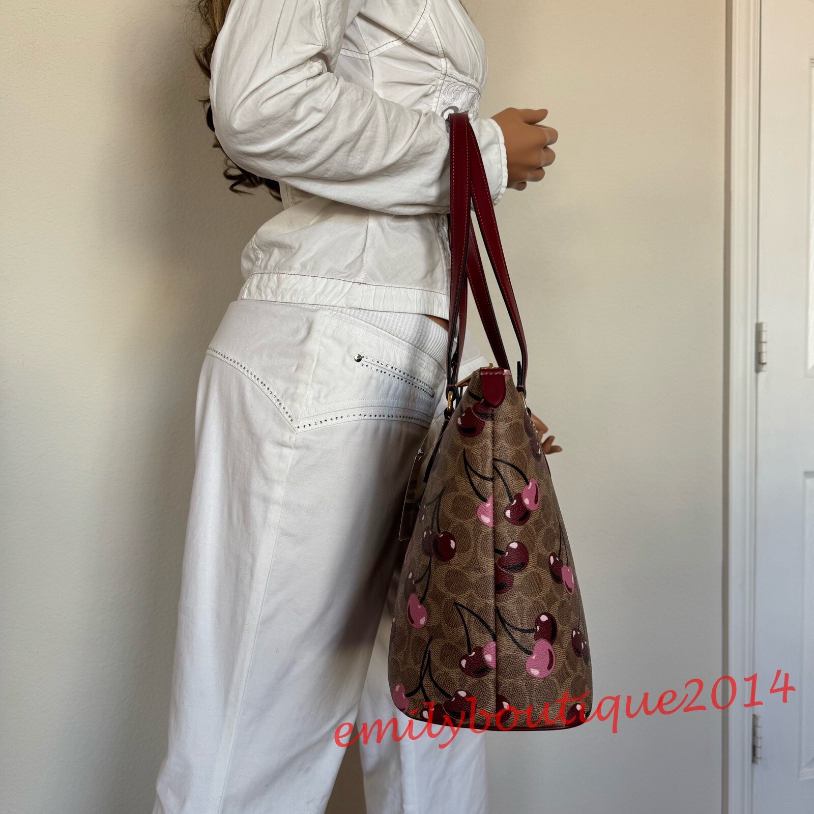 NWT Coach CAA71 Gallery Tote Bag In Signature Canvas & Cherry Print Zip Wristlet