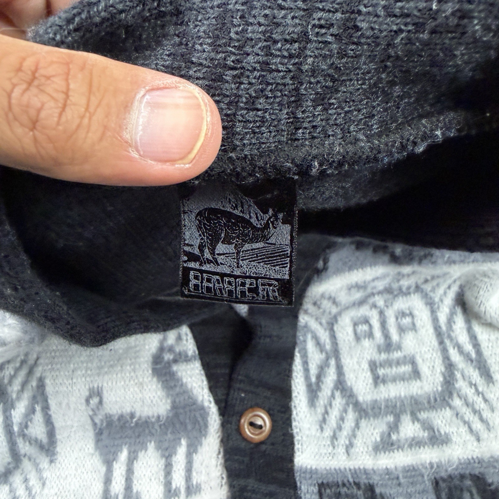 Alpaca Cardigan Mens Medium Black Vintage Button Up Long Sleeve Flaws