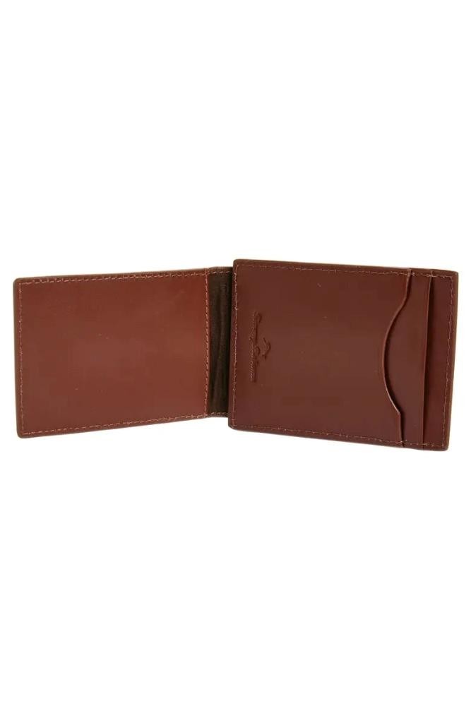 $75 – Tommy Bahama Magnetic Money Card Leather Wallet in Tan