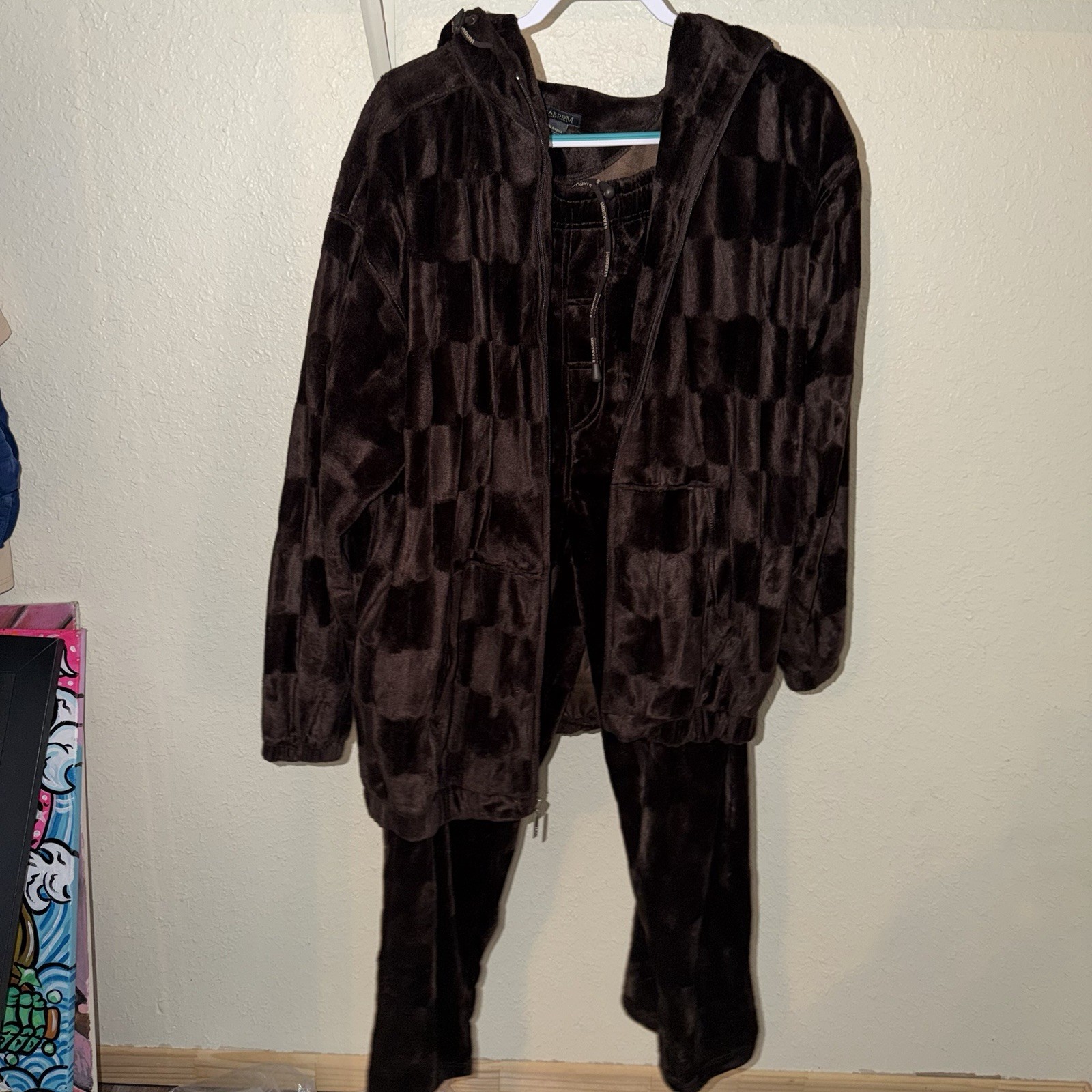 Stardom Collection Brown Velour Tracksuit Set XL Hooded Pockets Pants 2pc