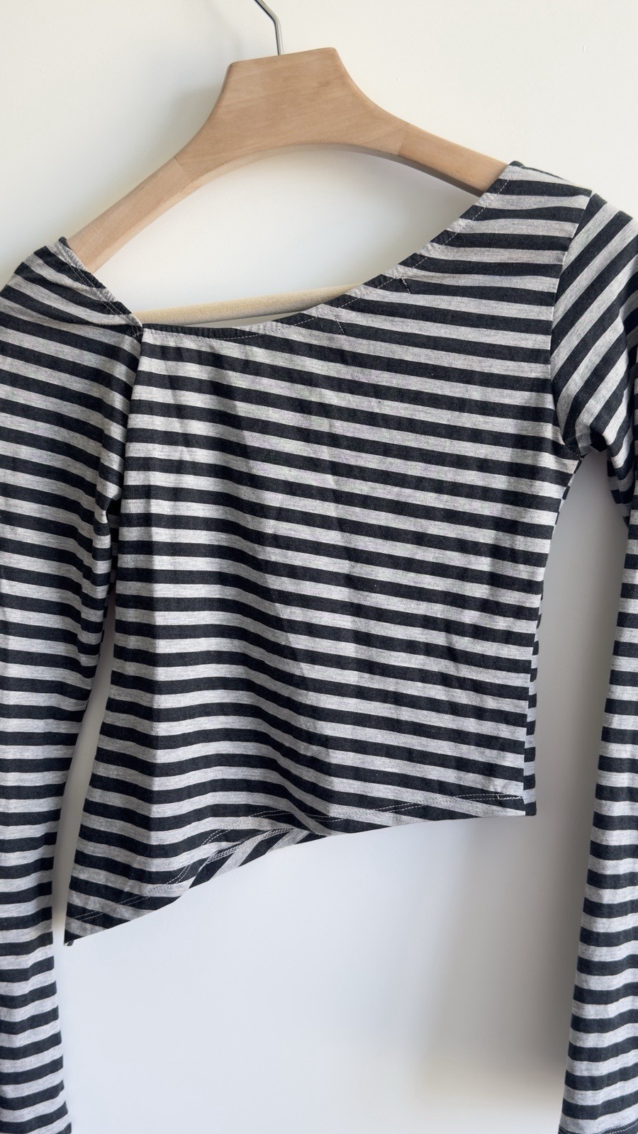 Motel Rocks Dalene Asymmetric Top Gray Black Stripe Long Sleeve Size S NWT