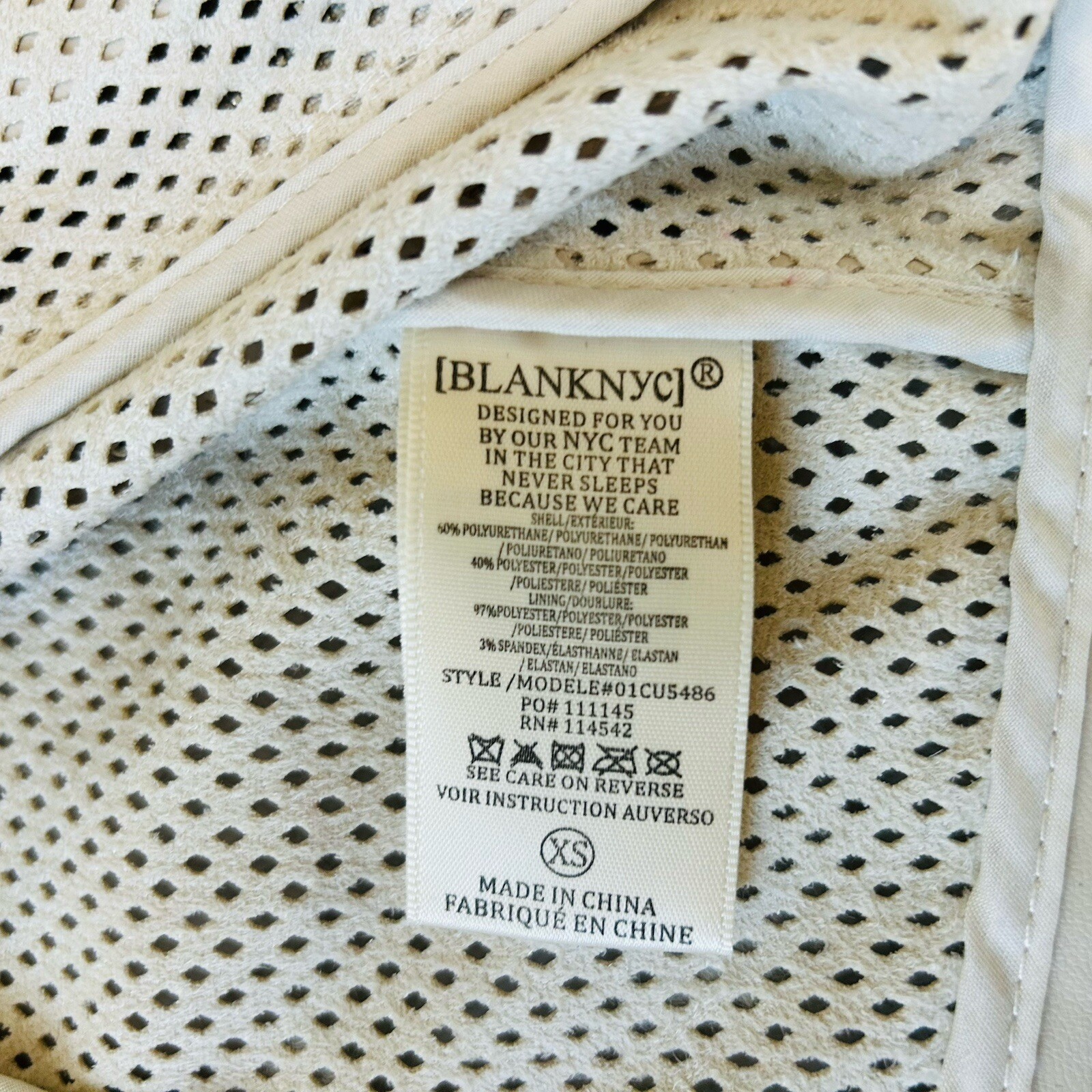 Blank NYC Imelda Cream Perforated Vegan Leather Moto Zip Jacket Womens Sz XS